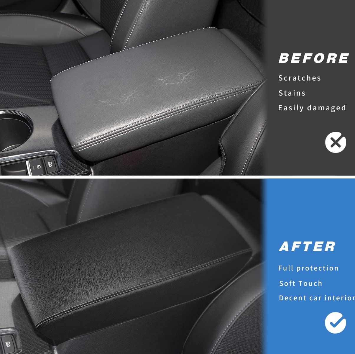 Premium Leather Car Center Console Armrest Cover for 2022-2025 Honda Civic Sedan & Hatchback - Black with Gray Stitches Interior Accessories | Durable Elbow Rest Protector for Comfortable Driving & Long Road Trips