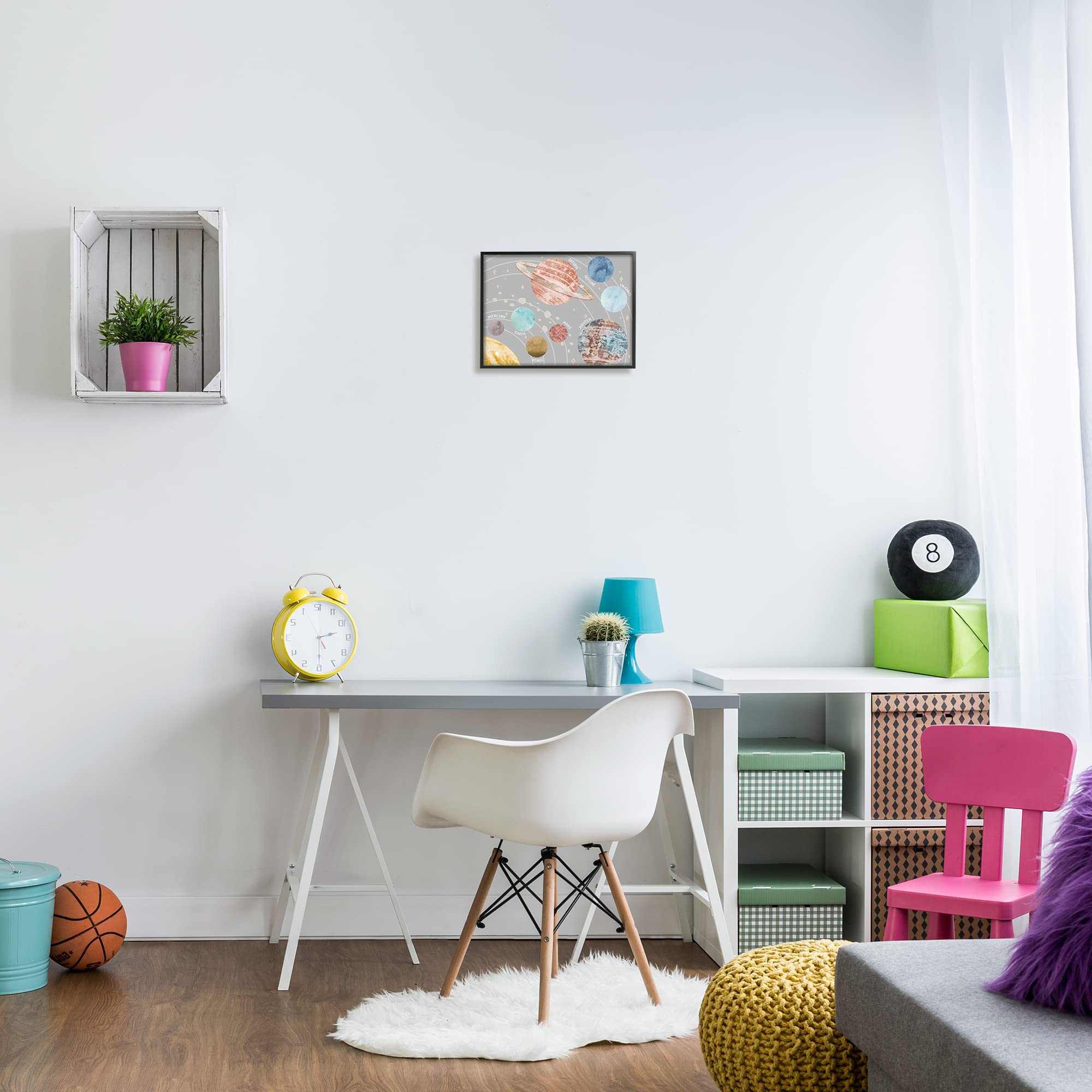 Stupell Industries Kids' Outer Space Planets Abstract Solar System Wall Art - Black Framed Space Decor for Children's Room, Nursery or Classroom - 14