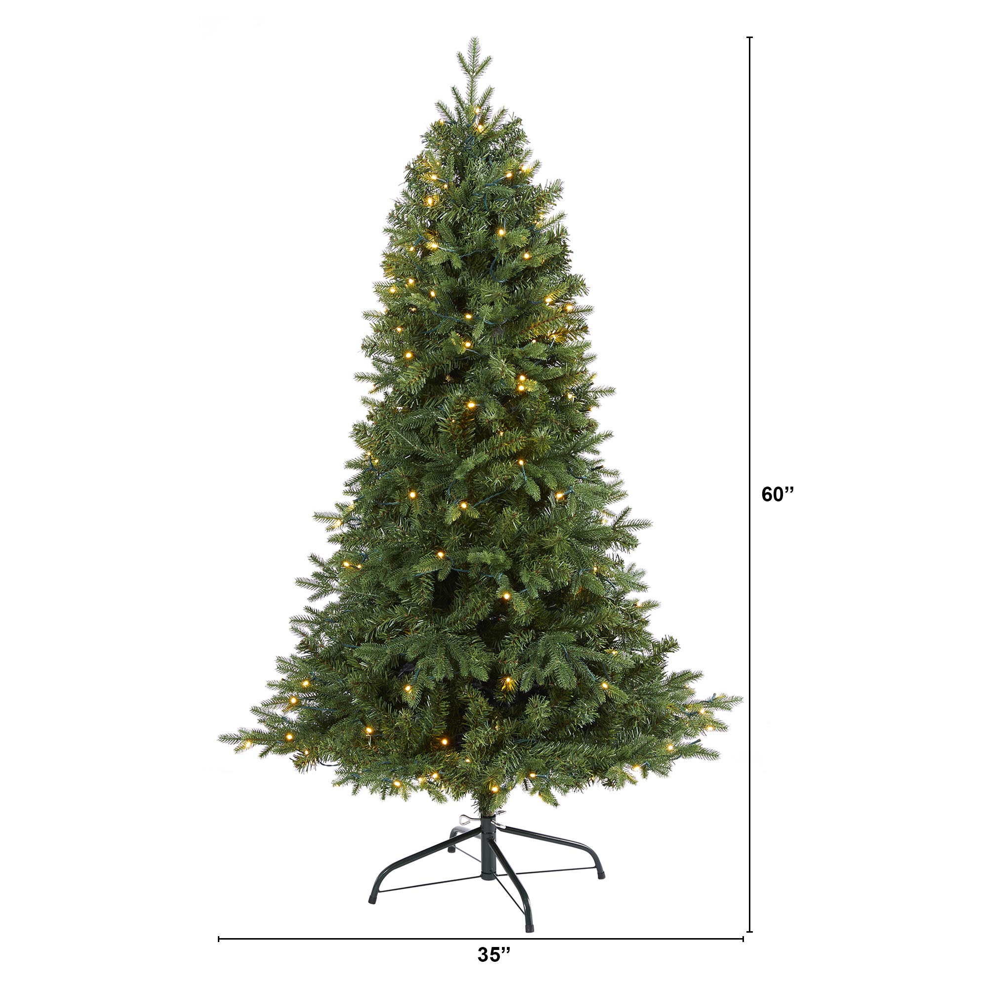 Nearly Natural 5ft Vermont Fir Artificial Christmas Tree with 150 Clear LED Lights - Perfect for Holiday Home Decor, Office, and Indoor Christmas Celebration