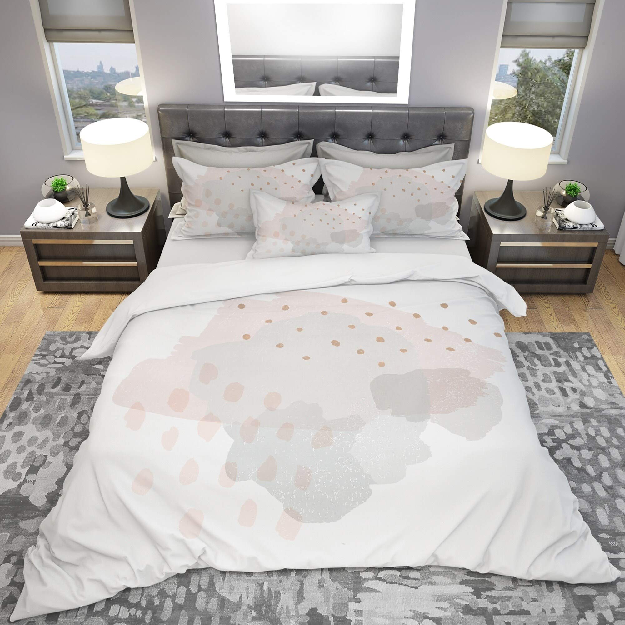 Designart 'Watercolor Minimal Blush II' Geometric King Bedding Set - Duvet Cover & 2 Shams (Comforter Not Included) | Modern Boho Bedroom Decor for Master & Guest Rooms