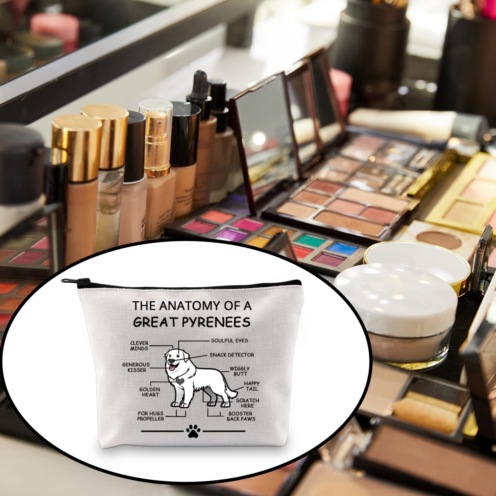 Funny Great Pyrenees Lovers Gift - The Anatomy of a Great Pyrenees Cosmetic Bag | Pyrenean Mountain Dog Veterinary Mom Travel Toiletry Pouch | Perfect for Dog Lovers, Vet Students & Travel Accessories