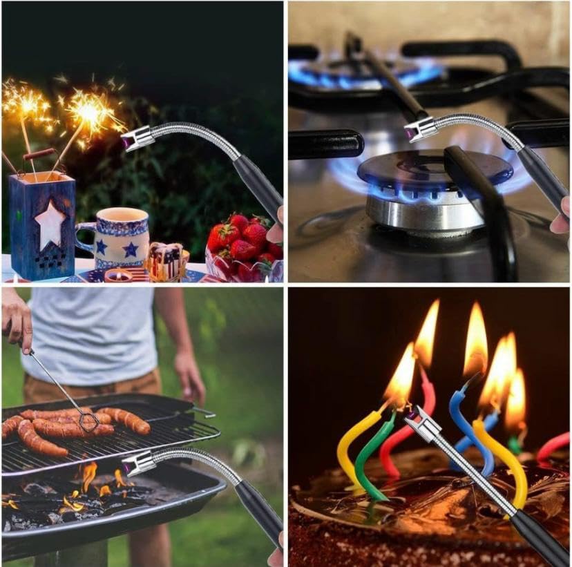 Havanish USB Rechargeable Electric Lighter with Flexible Neck & Battery Display - Windproof Plasma Arc Lighter for Candles, Fireworks, BBQ, Camping & Outdoor Use