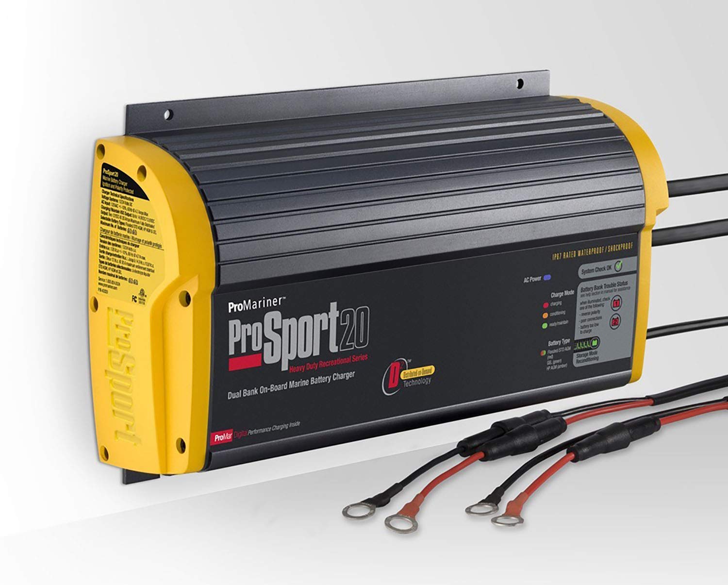 ProMariner ProSport 20 Heavy Duty Marine Battery Charger - 20 Amp 2 Bank Waterproof On-Board Charger for Boats, Yachts & RVs - Perfect for Marine Electronics & Deep Cycle Batteries