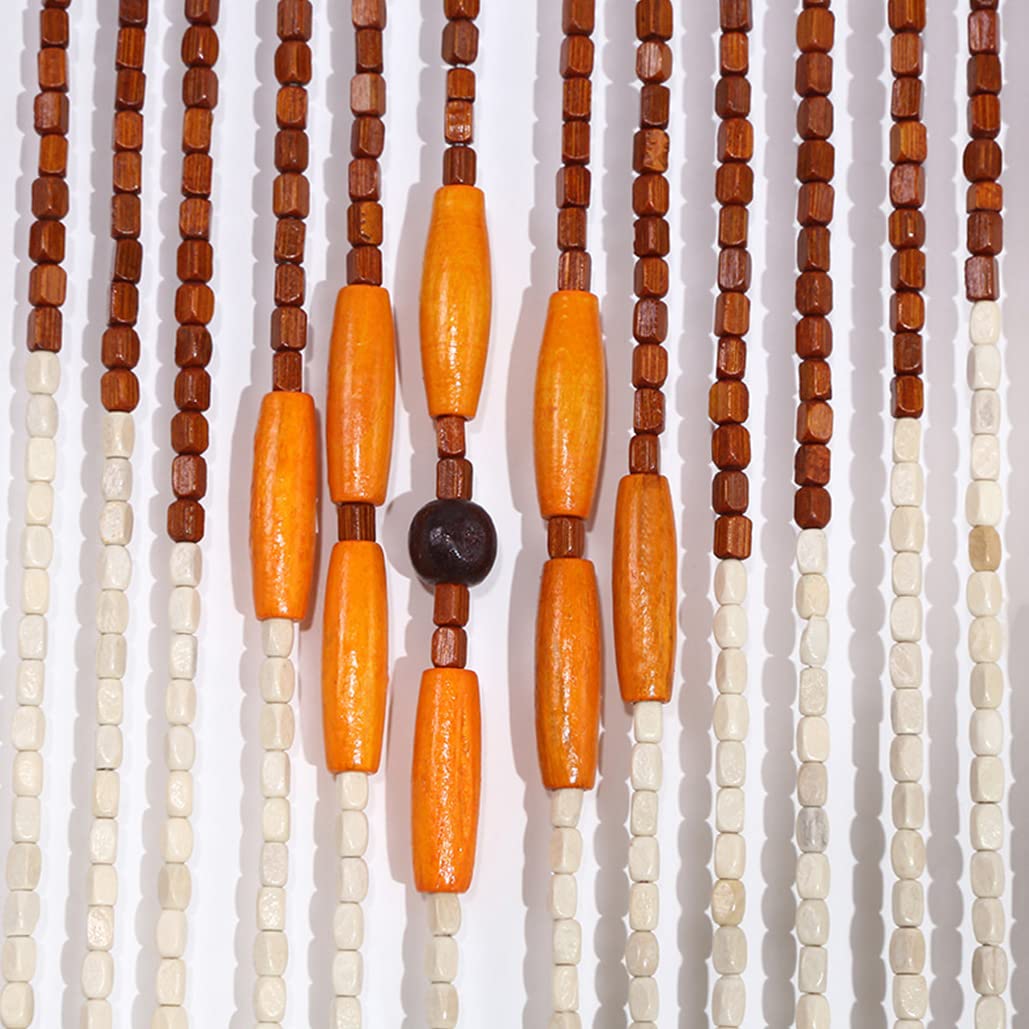 Natural Wood Beaded Door Curtain - 60 Strands Room Divider with Rod (90x195cm) | Boho Wall Decor for Bedrooms, Closets & Doorways | Perfect for Home, Office & Yoga Studio Spaces