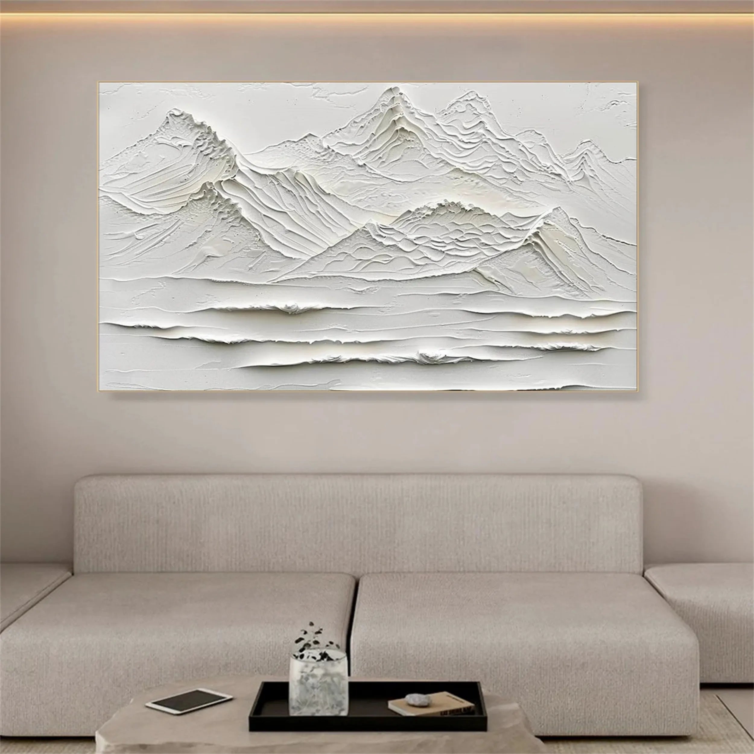 White Minimalist Textured Painting Canvas - Modern Abstract Wall Art for Living Room & Bedroom Decor - Premium Quality Artist Canvas #MM247