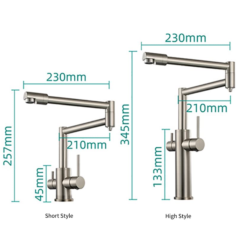 **Dual-Purpose Solid Brass Deck Mounted Double Outlet Folding Faucet - Hot & Cold Water Mixing, Double Switch, Foldable Kitchen Sink Faucet in Matte Black (Short Style) - Perfect for Small Kitchens, RVs & Outdoor Sinks**