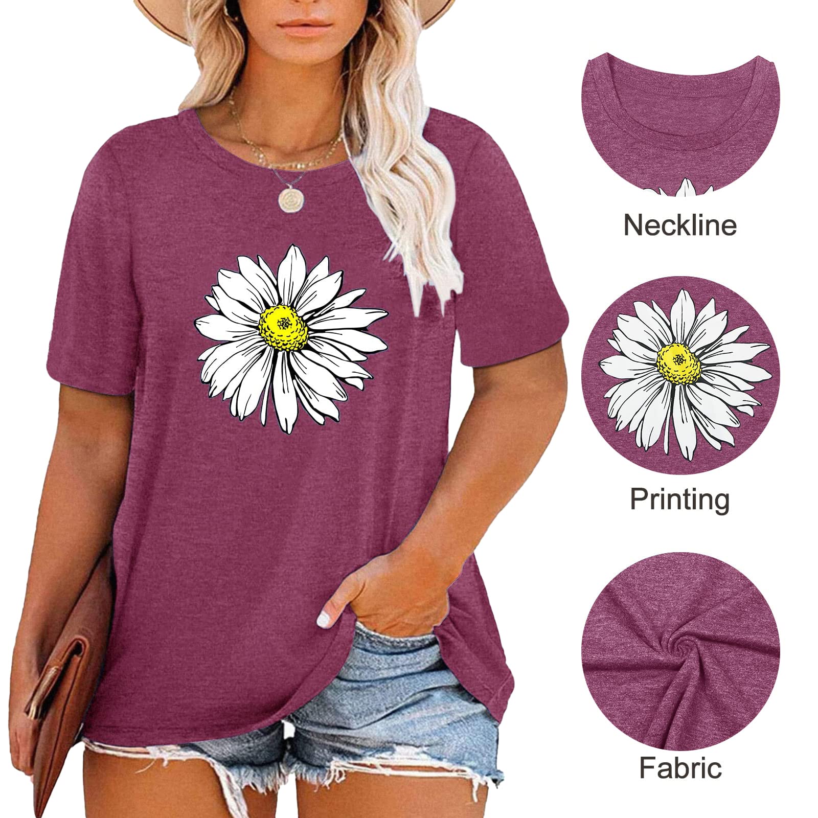 HDLTE Women's Plus Size Casual Short Sleeve Graphic Tee Shirts - Oversized Comfortable Tops for Everyday Wear, Street Style & Summer Outfits