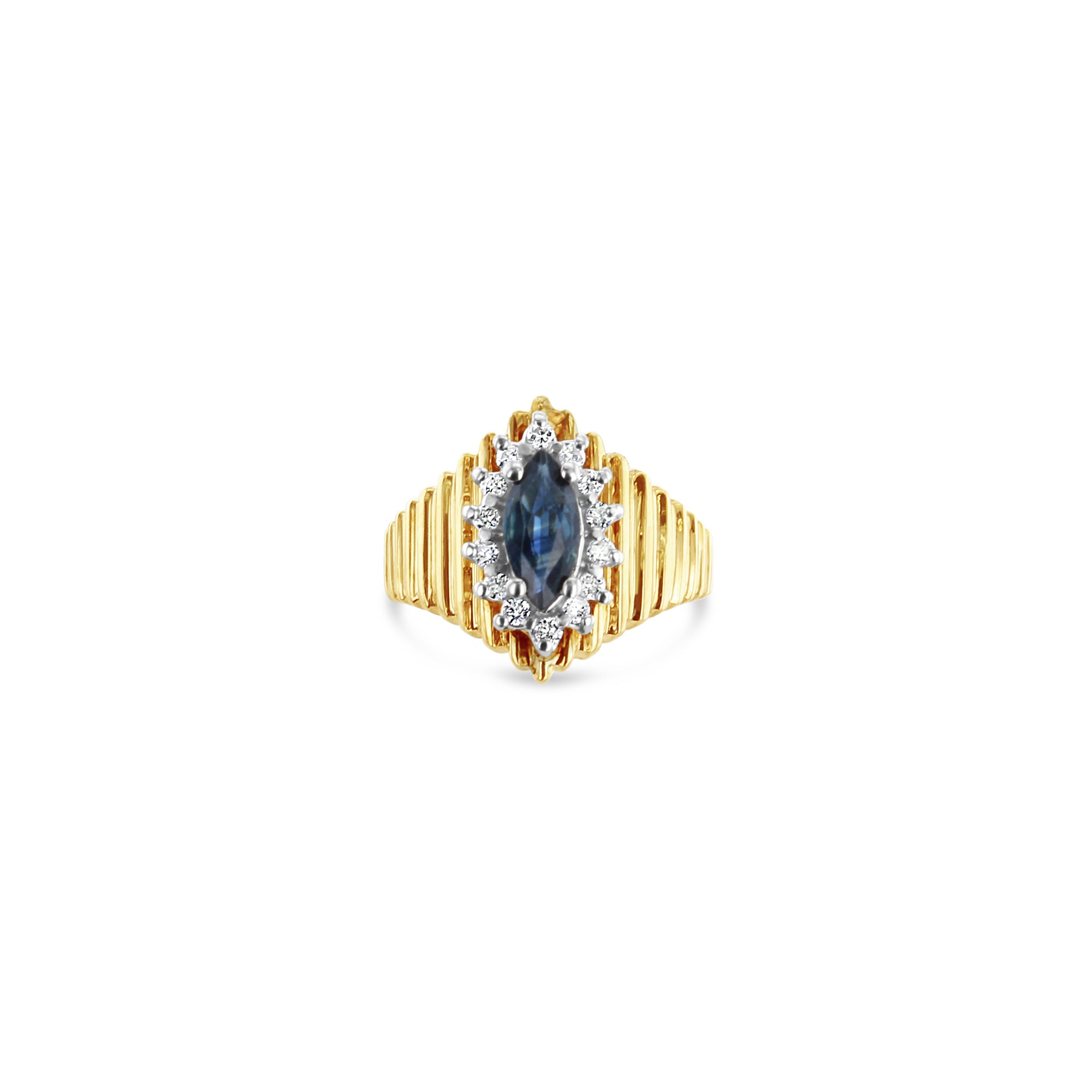 Exquisite Marquise Sapphire & Diamond Halo Ring in 14K Yellow Gold – Perfect for Engagement, Anniversary & Special Occasions