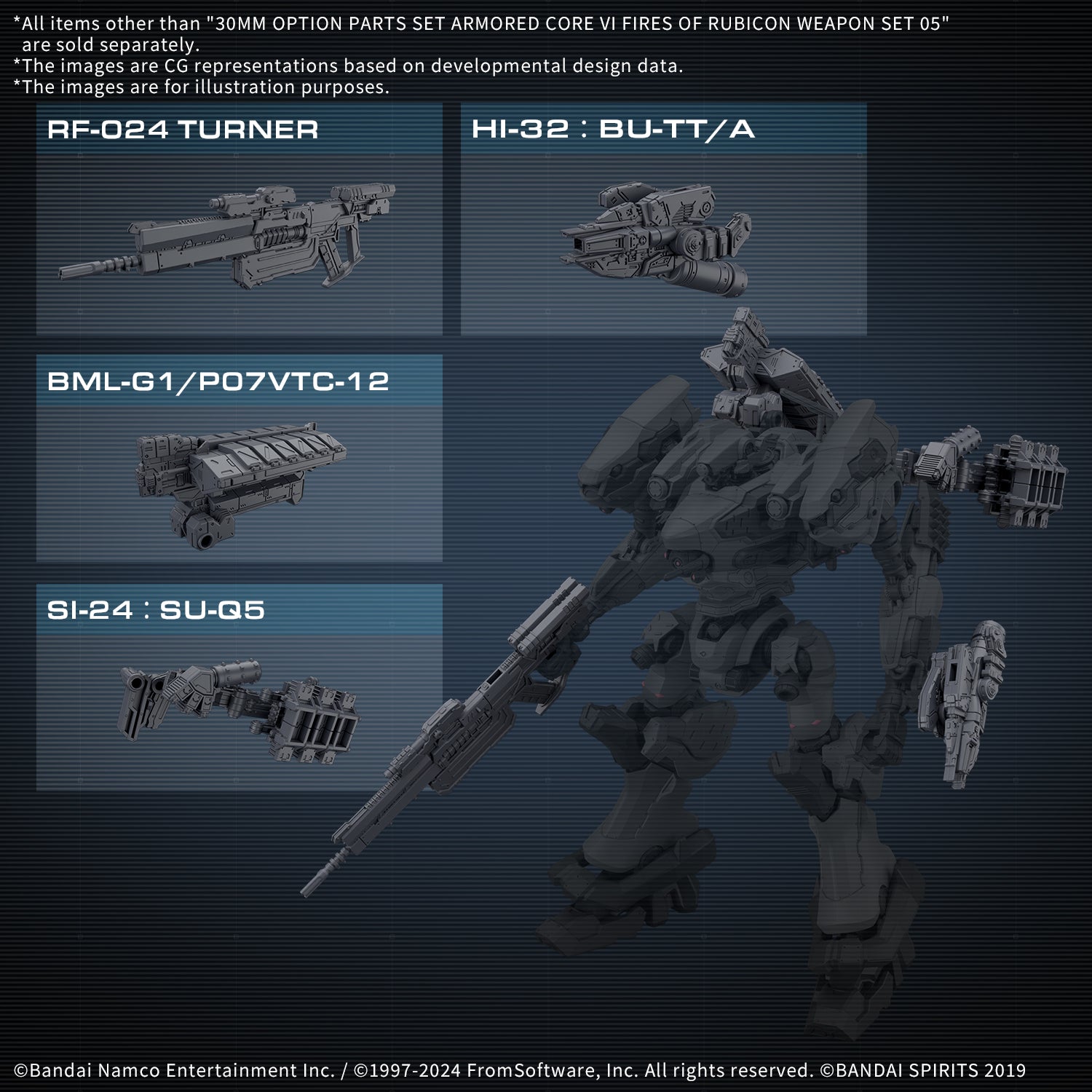 Bandai 30MM Option Weapon Part Set 05 - Armored Core VI Model Kit for Custom Mech Builders | Perfect for Action Figure Customization & Tabletop Gaming Scenes