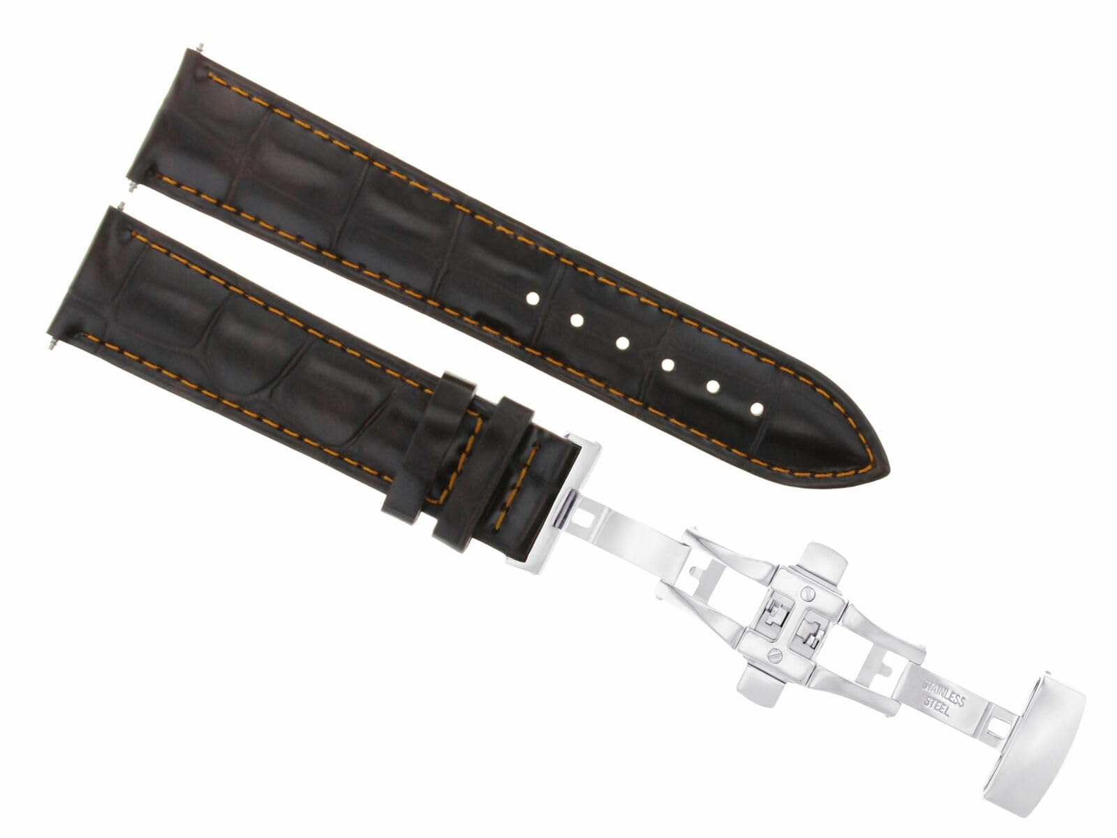 18mm Genuine Leather Watch Band Strap with Deployment Clasp - Dark Brown with Orange Stitching - Compatible with Croton Watches | Replacement Watch Strap for Men & Women | Dress Watch Accessory for Business & Casual Wear
