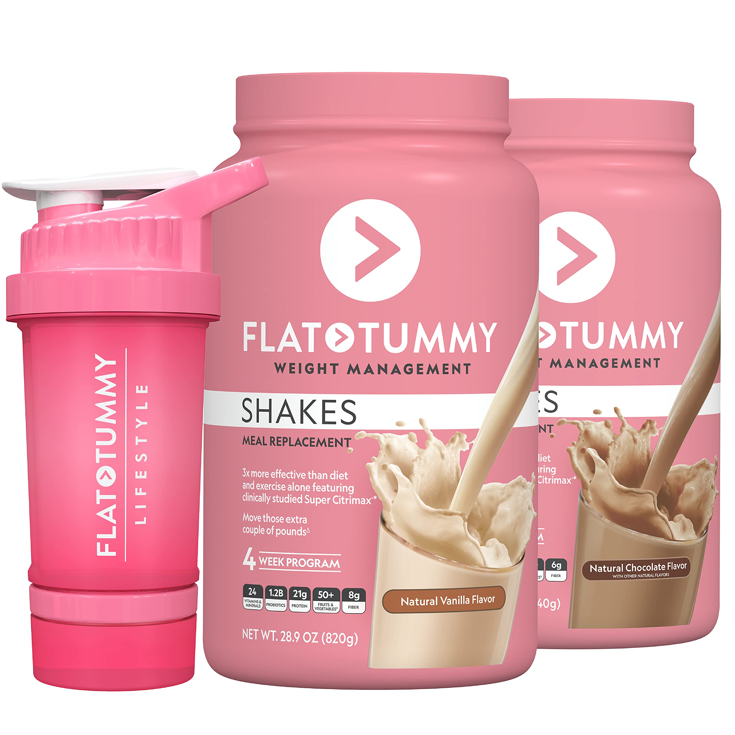 Flat Tummy Meal Replacement Shake Bundle - Vanilla & Chocolate Flavors with Protein Shaker Bottle | Plant-Based Vegan Protein Powder for Women | Gluten-Free, Dairy-Free | Perfect for Weight Loss, Post-Workout Recovery & On-the-Go Nutrition