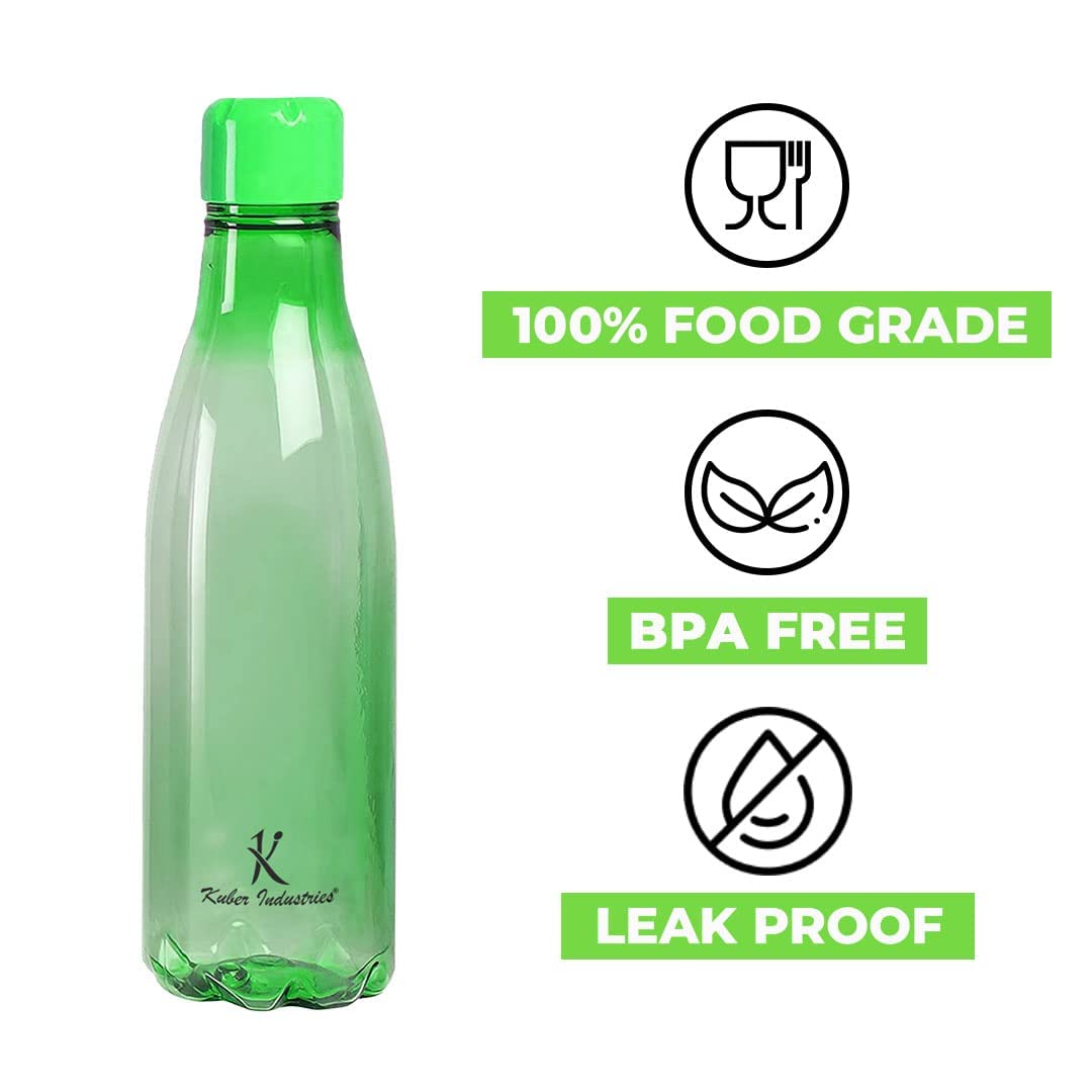 Kuber Industries 1 Liter Plastic Water Bottles Set of 4 - Unbreakable, Leak Proof, BPA Free Food Grade for Kids & Adults - Perfect for School, Gym, Travel & Outdoor Activities - Green