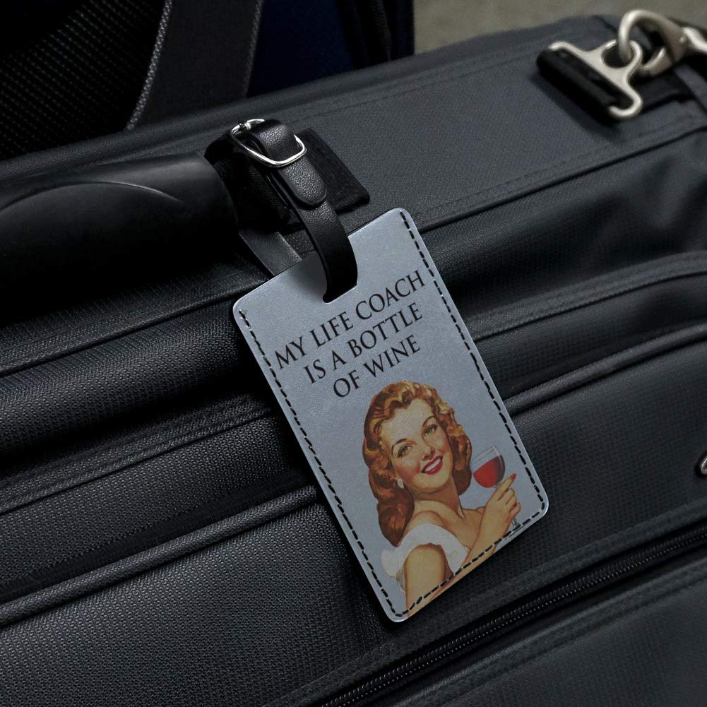 Funny Wine Lover Luggage Tag - Leather Rectangle ID Card Holder for Suitcases & Bags | Perfect for Travel, Gifts & Wine Enthusiasts