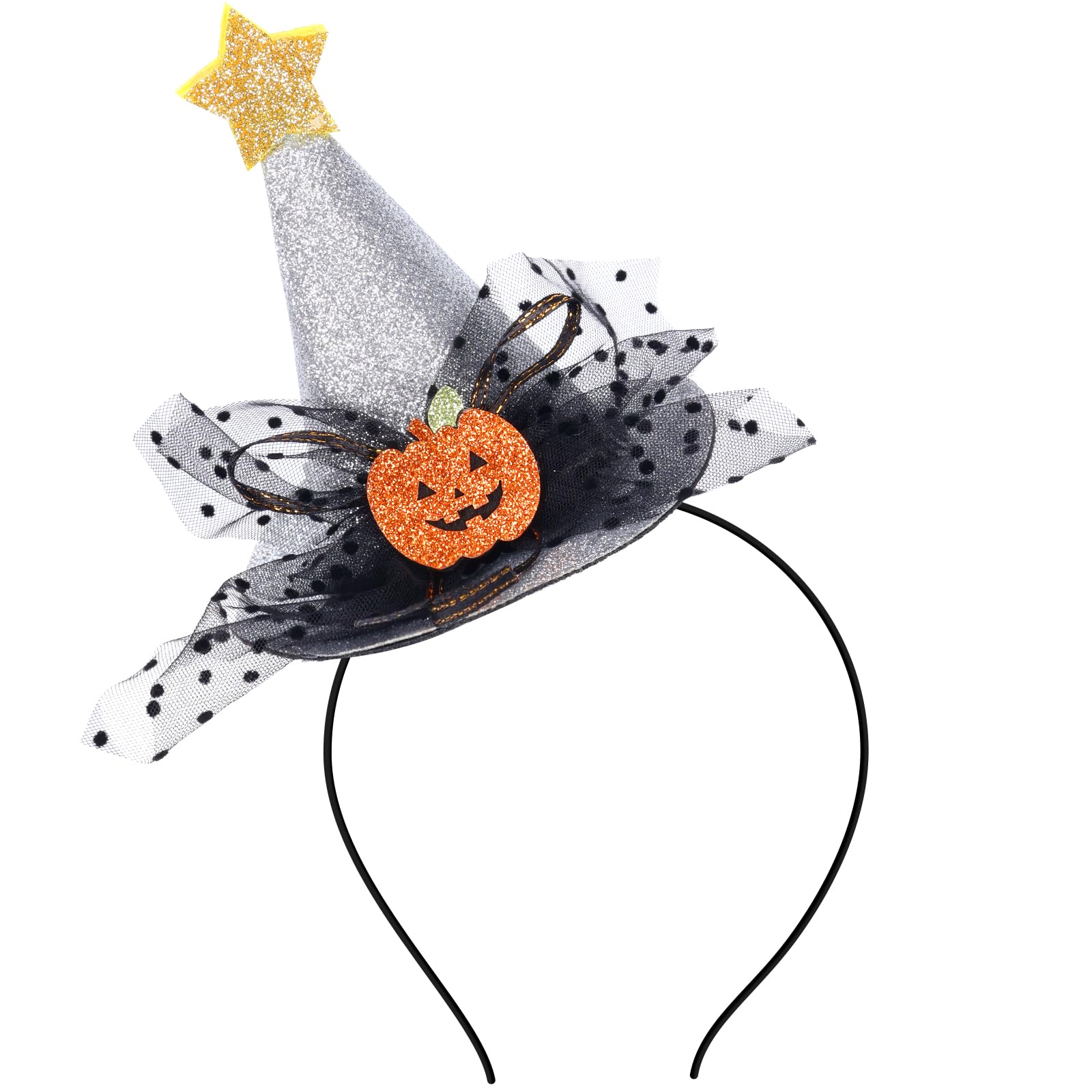 Halloween Pumpkin Glitter Witch Hat Headband for Women & Girls - Sparkly Hair Accessories & Party Headwear - Perfect for Costumes, Trick or Treat, and Halloween Festivities