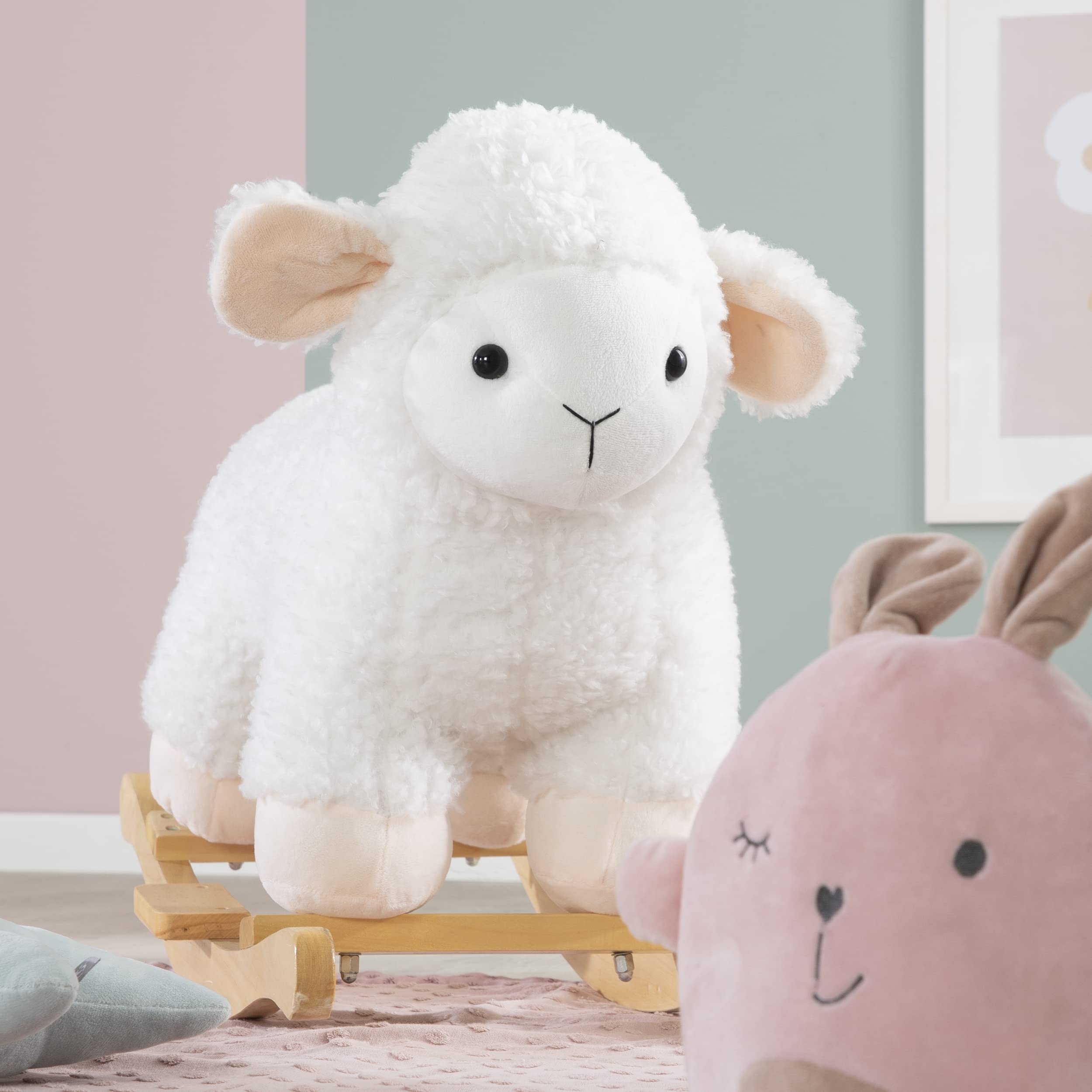 Wooden Rocking Lamb Plush Toy with Soft Fur & Handles - Balance Training for Boys & Girls Ages 18 Months to 6 Years - 30kg Weight Limit - White - Perfect for Nursery, Playroom & Early Childhood Development