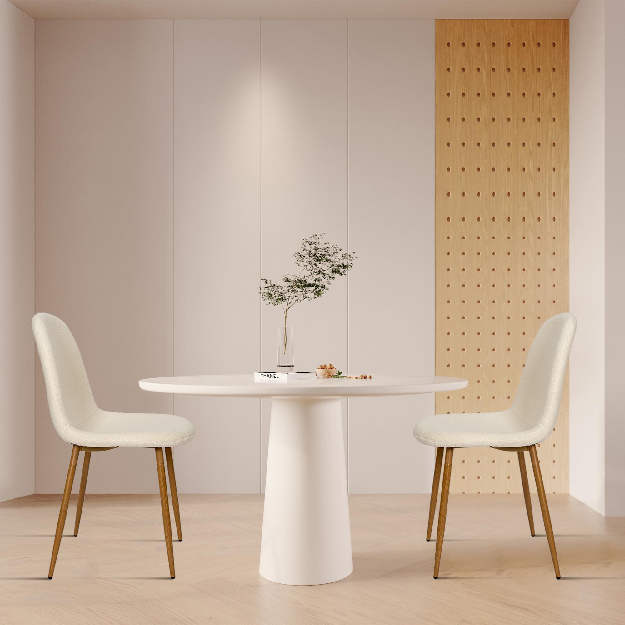 Modern Upholstered Fabric Armless Dining Chairs Set of 2 - Cream White Kitchen Side Chairs with Faux Wood-Grain Metal Legs for Living Room, Restaurant & Home Decor | Comfortable Seating for Family Meals, Coffee Shops and Small Spaces