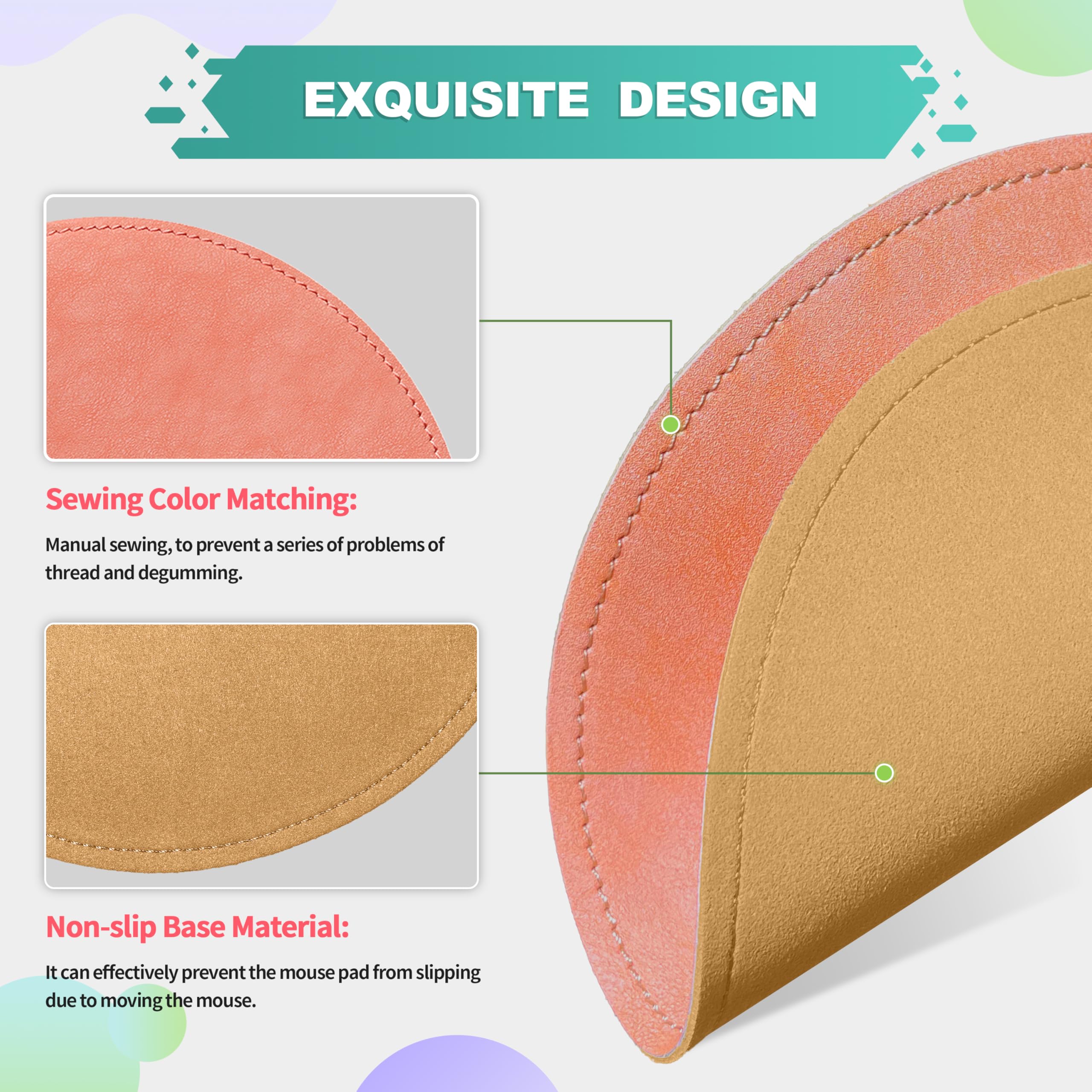 Premium Round PU Leather Mouse Pad with Stitched Edge - Non-Slip Micro-Fiber Base, Waterproof Desk Mat for Computer & Laptop (9x9 Inch, Pink) - Ideal for Office, Gaming & Home Workspace Accessories