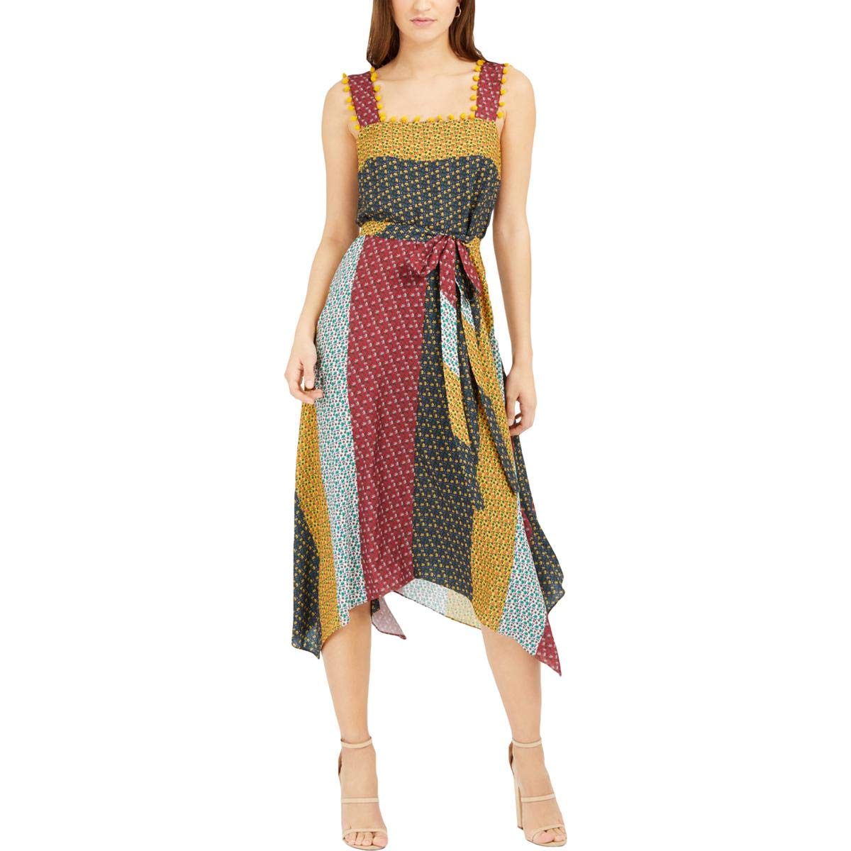 French Connection Women's Floral Print Handkerchief Hem Dress - Flowy Summer Midi Dress with V-Neck & Short Sleeves for Casual Outings, Beach Vacations & Date Nights