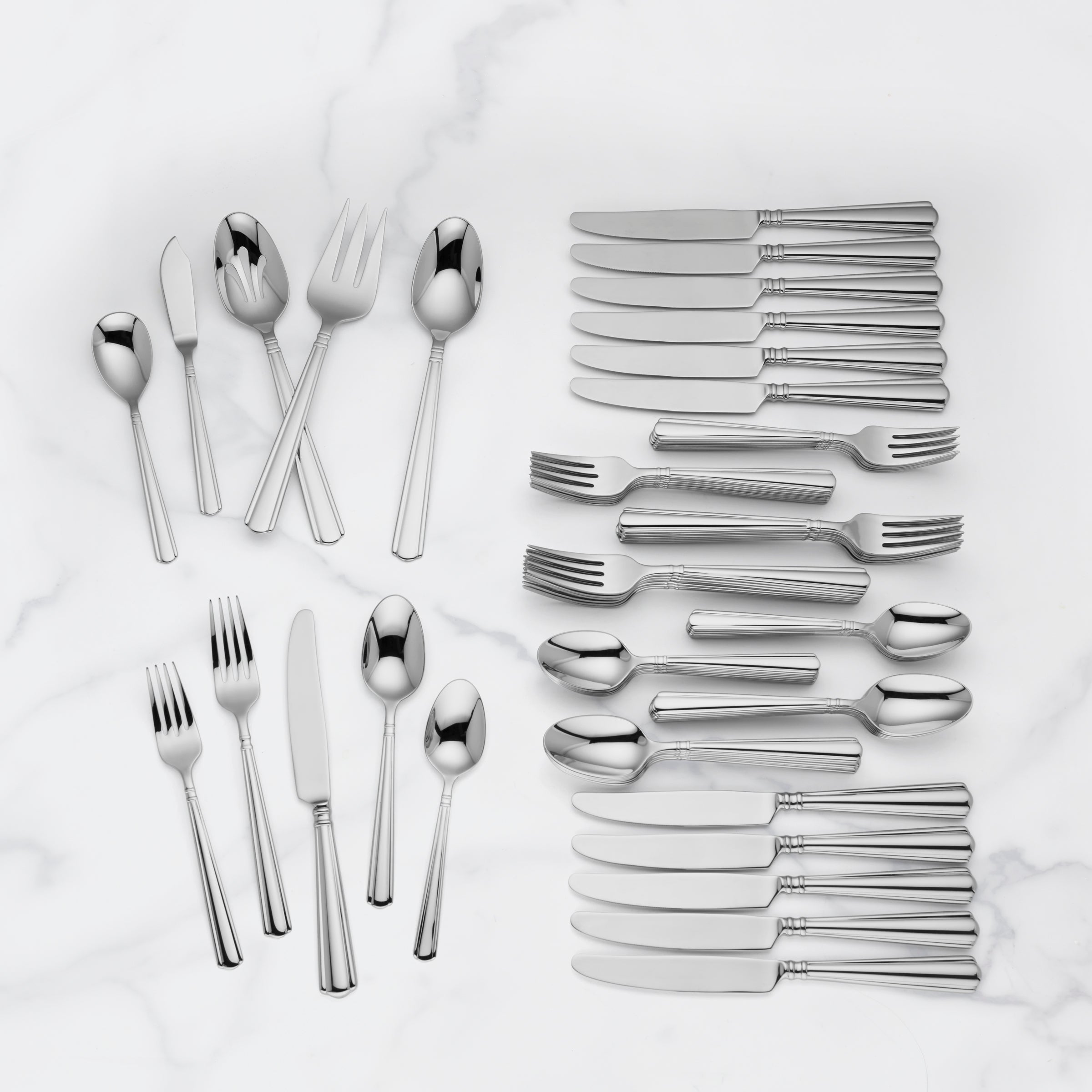 Amber Hill 65-Piece Stainless Steel Flatware Set - Elegant Cutlery for Dinnerware, Silverware for 12 Place Settings - Perfect for Weddings, Holidays & Formal Dining