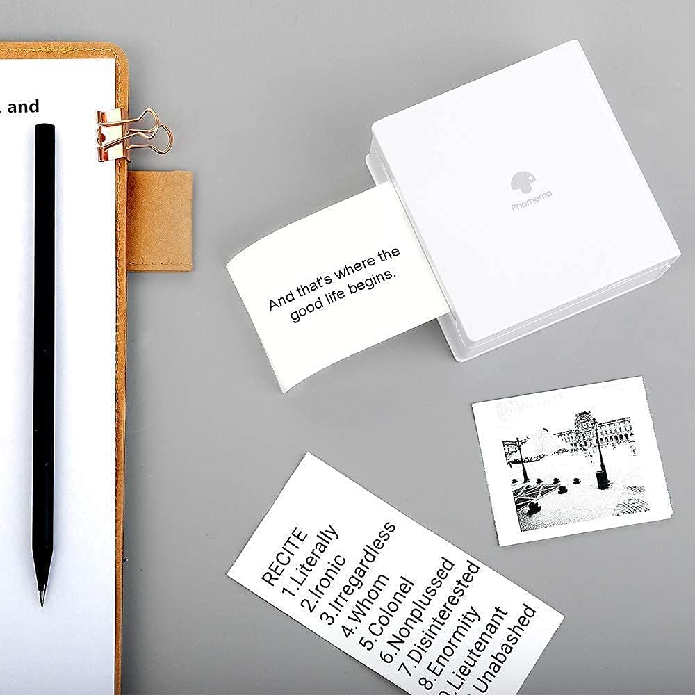 Phomemo M02 Mini Bluetooth Thermal Photo Printer - Portable Mobile Printer with 3 Rolls Transparent Sticker Paper, Compatible with iOS & Android for Planning, Journaling, Study Notes, Art Projects, Office Work & Gift Giving - Perfect for DIY Crafts, Scrapbooking & Home Organization