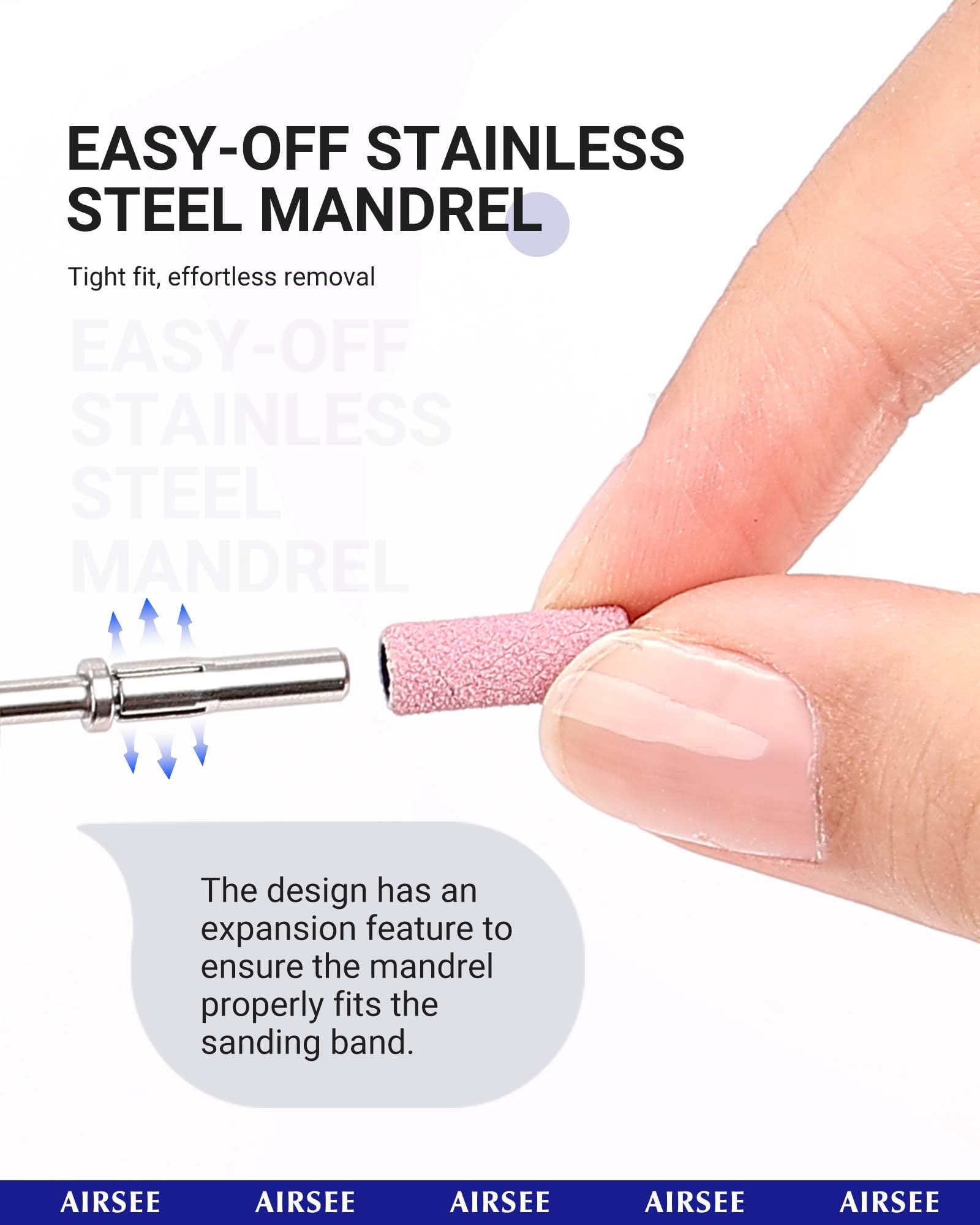 Professional AIRSEE 3.1mm Small Sanding Bands for Electric Nail Drill - 80 Piece Set with 120/180/240 Grit - Acrylic Nail File Attachments & 1 Mandrel Bit - Mini Sander for Manicure & Pedicure (White, Pink, Black) - Perfect for Salon, Home Nail Care & DIY Beauty
