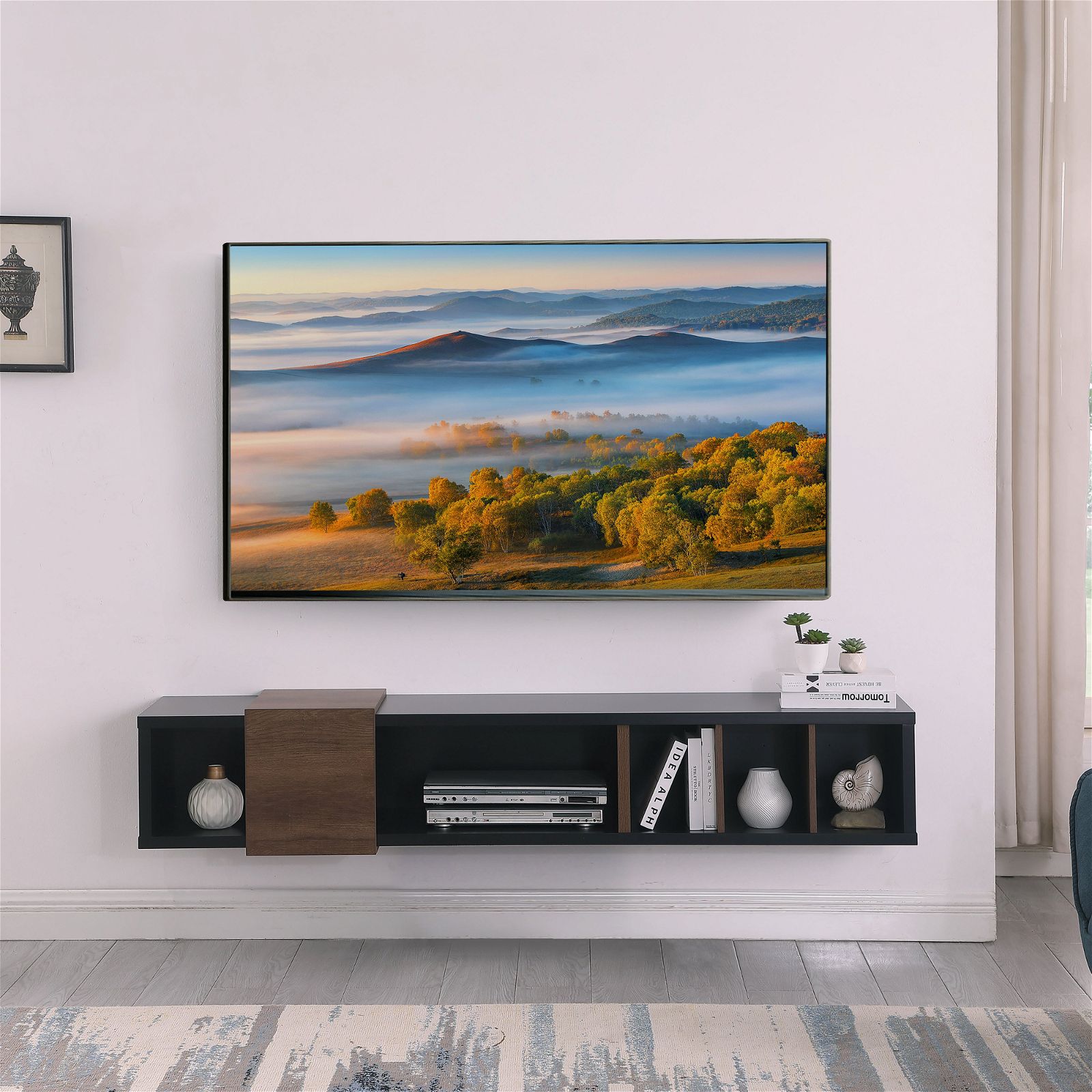 Tauris™ Dronus 1800 Floating TV Stand - Wall Mounted Entertainment Center with Hovering Design in Black - Perfect for Living Room, Bedroom & Home Theater Setup
