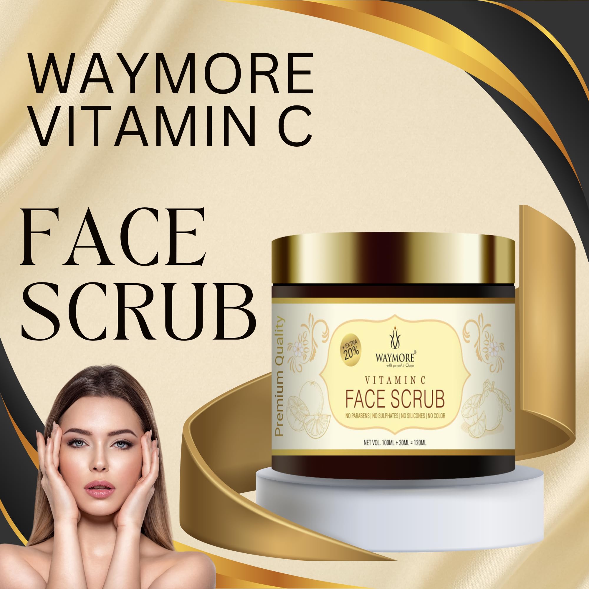 WAYMORE Vitamin C Face Scrub Cream - Brightening Exfoliator for Glowing Skin, 120ml (Pack of 1) | Gentle Cleansing for Dullness & Dark Spots | Perfect for Daily Skincare Routine & Pre-Makeup Prep