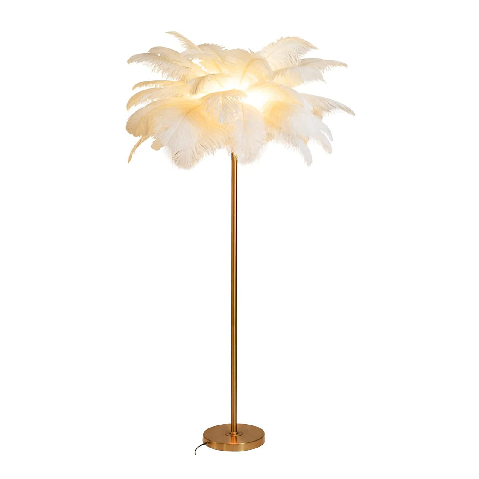 62.99? Natural Ostrich Feather Floor Lamp - Modern Standing Lamp with Golden Base & Dimmable G4-LED Bulb, Foot Switch for Bedroom & Living Room Decor | Perfect for Cozy Reading Nooks & Elegant Home Lighting (White)
