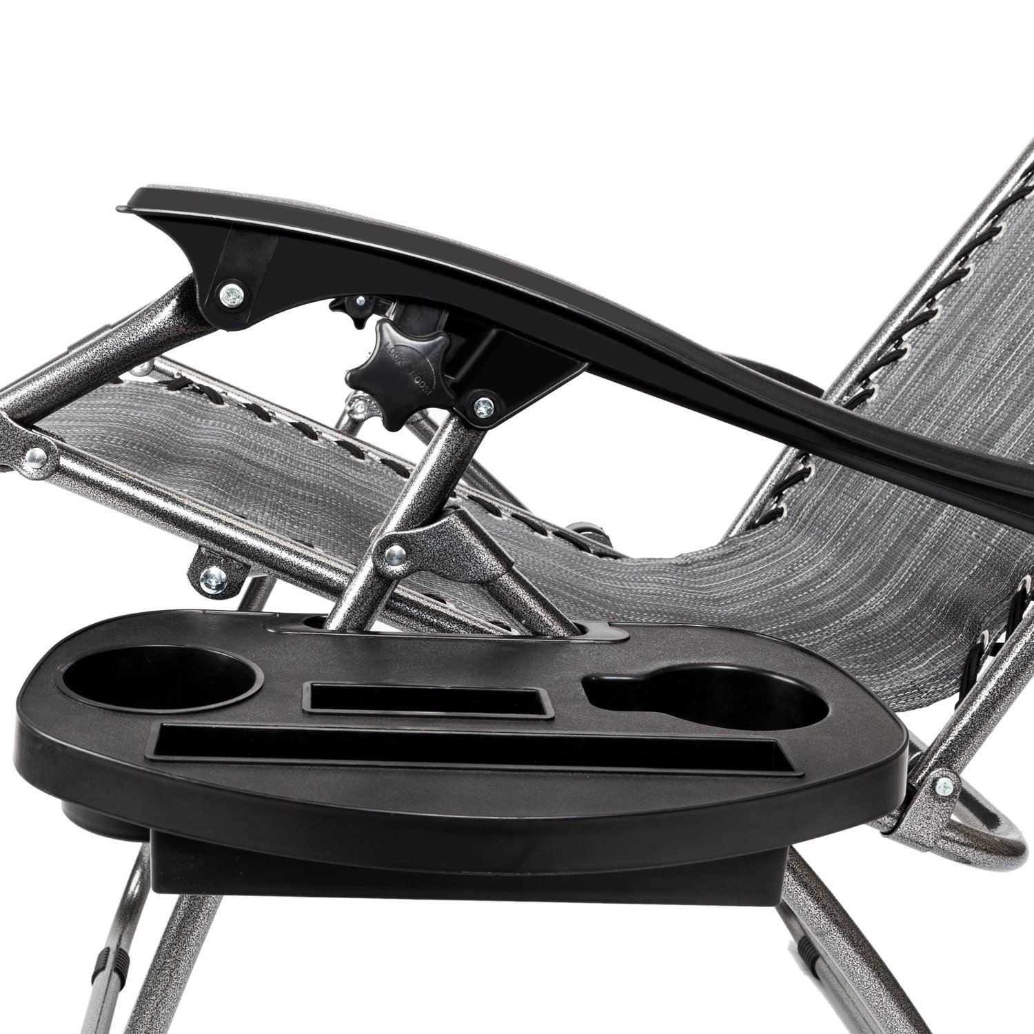 Bonnlo 2-Pack Adjustable Steel Mesh Zero Gravity Lounge Chairs with Pillow & Utility Tray - Foldable Reclining Outdoor Chairs for Patio, Deck, Beach, Yard, Poolside & Garden Relaxation