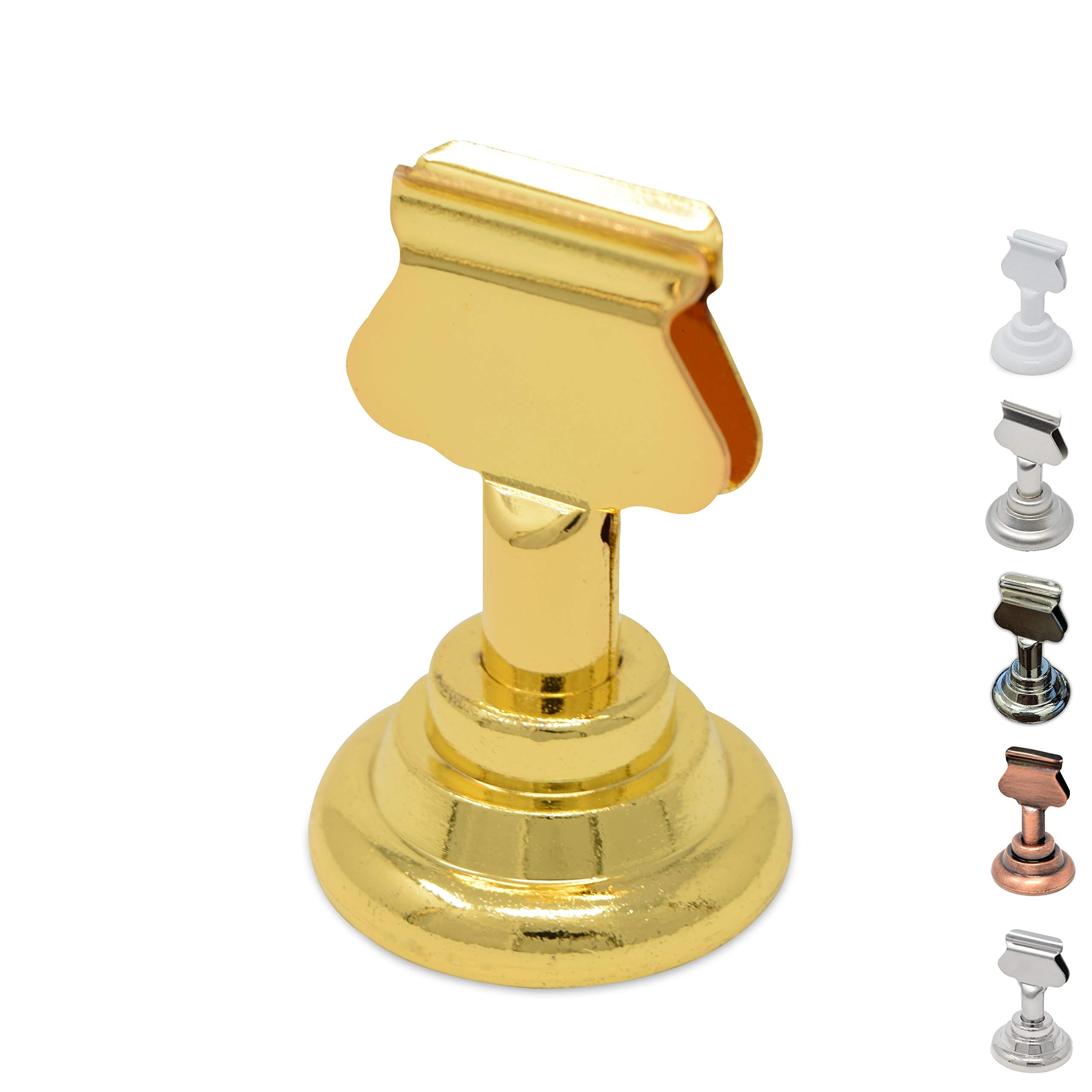 Gold Table Card Holders 12 Pack - Elegant Harp-Clip Menu Holders for Restaurants, Weddings, Banquets & Events - Perfect for Place Cards, Reserved Signs, Recipes & Table Numbers