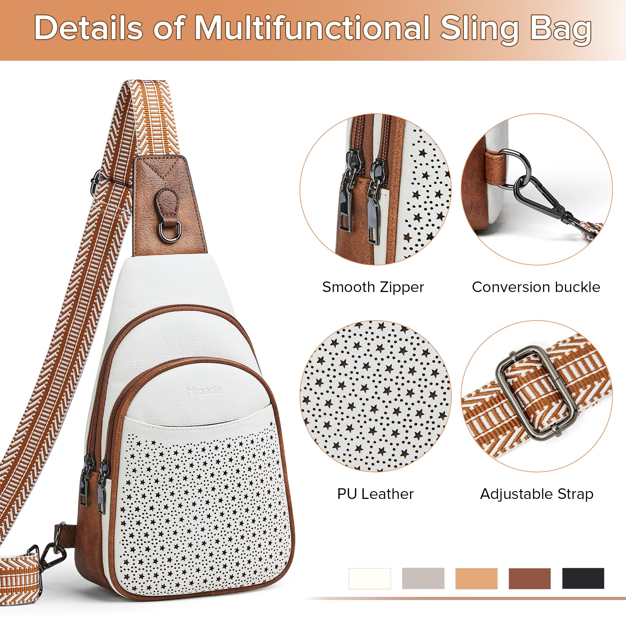 Women's Crossbody Bag with 4 Pockets - Sling Bag, Fanny Pack & Chest Purse - Lightweight Casual Daypack for Travel, Shopping & Everyday Use