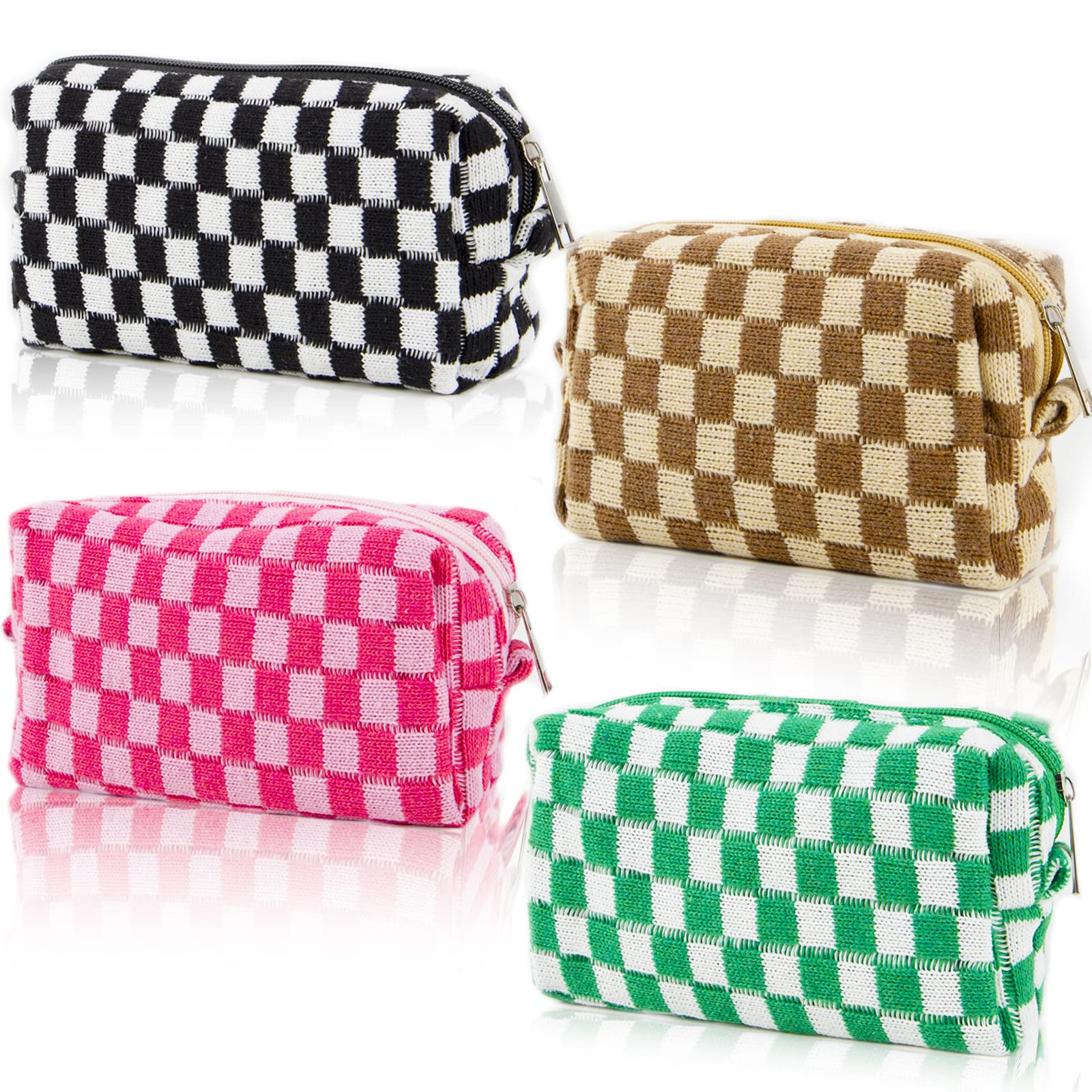 4 PCS Checkered Makeup Bags for Women - Large Capacity Cosmetic Organizer Pouch, Plaid Travel Toiletry Bag for Makeup Brushes & Pencils Storage | Perfect for Travel, Gym & Daily Beauty Essentials