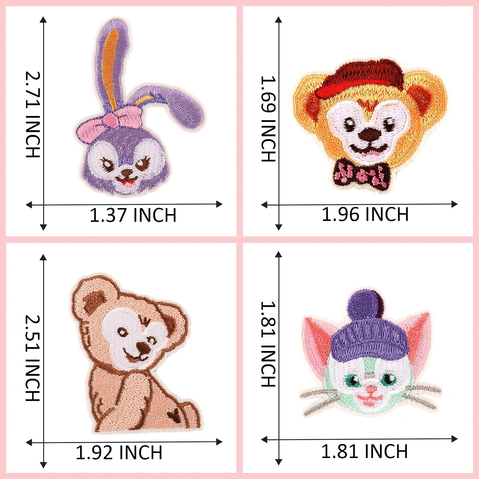 Duffy Bear and Friends 12-Piece Iron On Patches for Clothing & Jackets - DIY Sewing Appliques for Kids' Backpacks, Jeans, and Denim Jackets