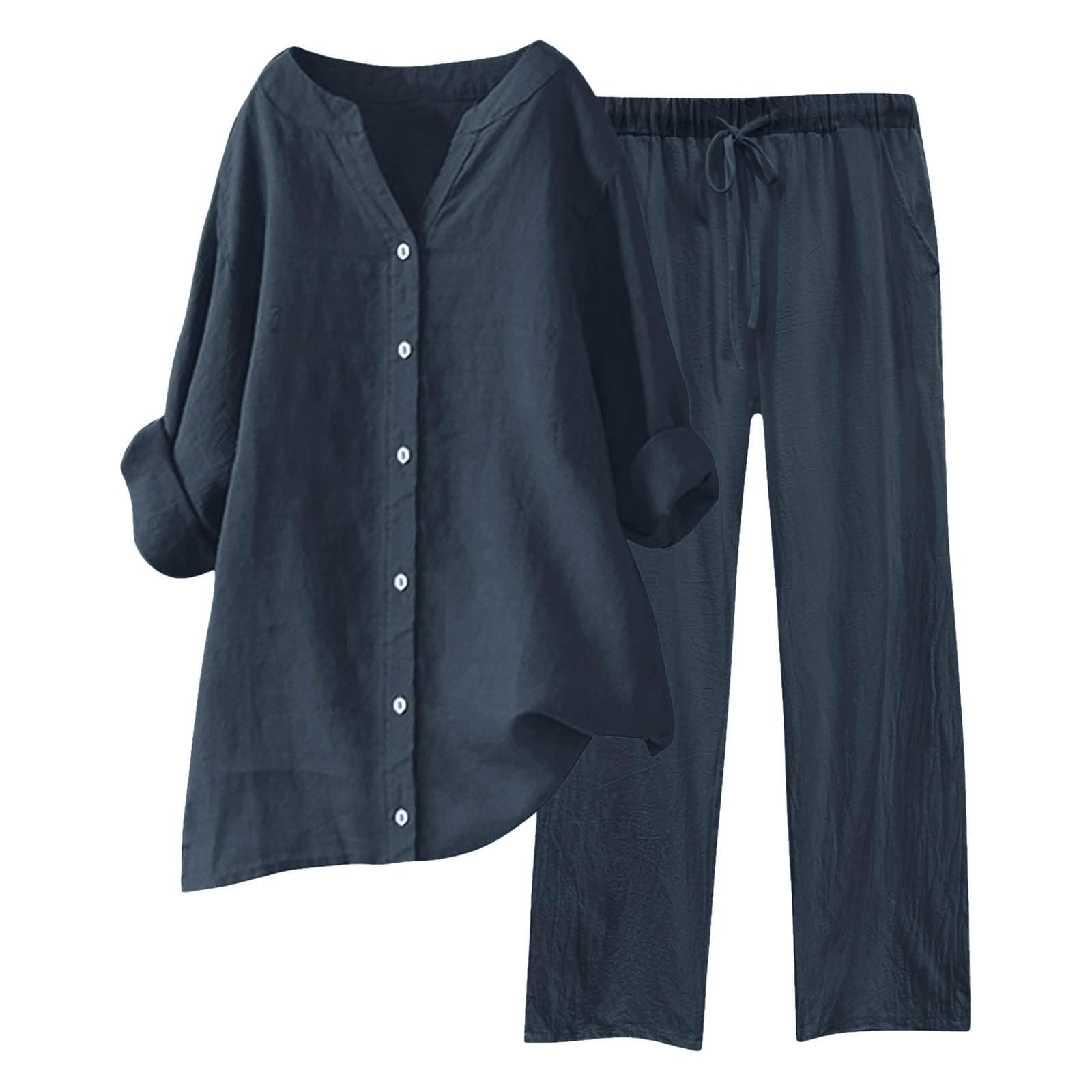 Women's 2 Piece Lounge Set - Soft Button Down Top & Wide Leg Pants Outfit for Casual Wear, Beach Travel & Relaxation | Comfortable Loungewear for Home, Vacation & Everyday Style
