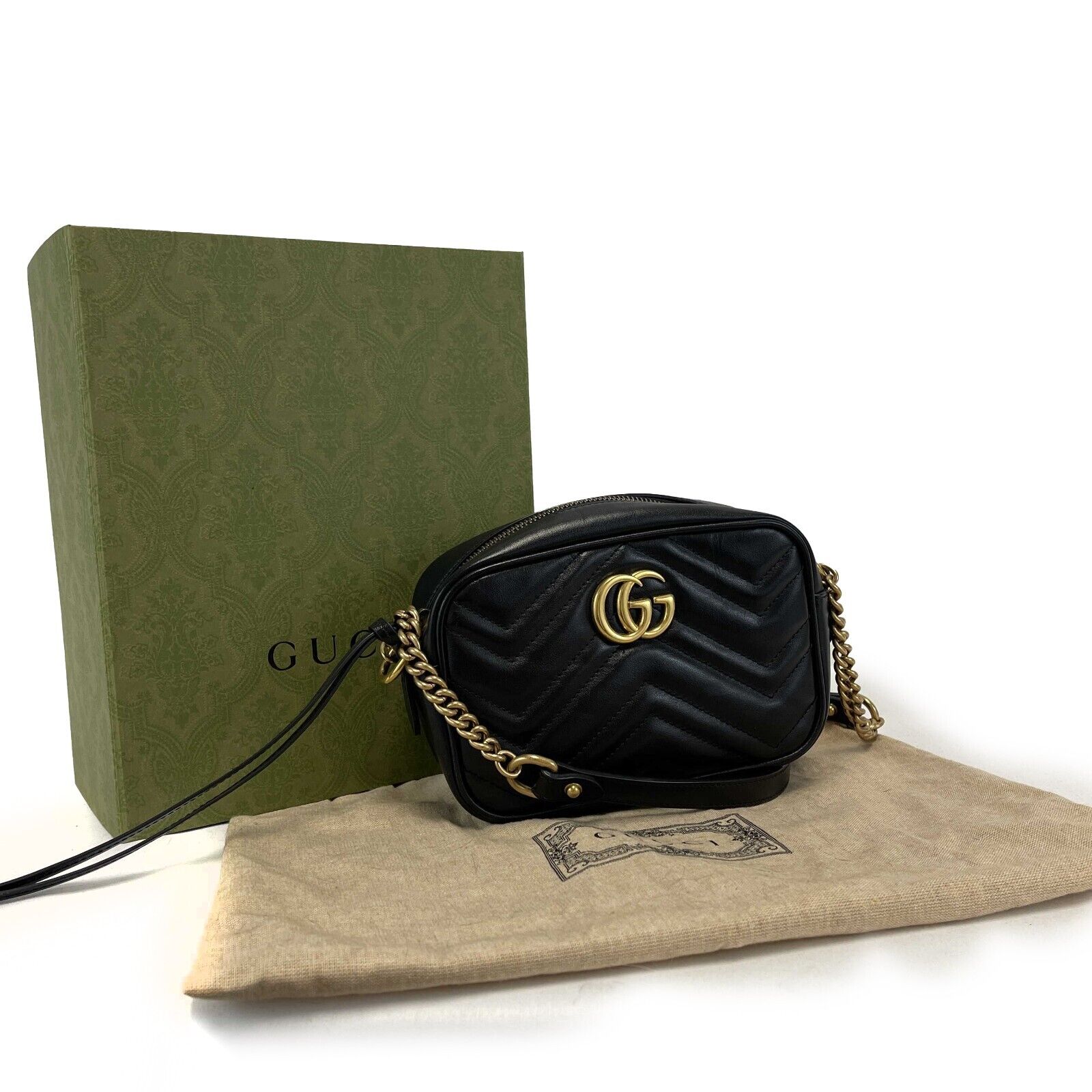 Gucci GG Black Marmont Matelassé Mini Camera Bag - Luxury Crossbody Purse for Women | Perfect for Date Night, Parties & Travel Accessories