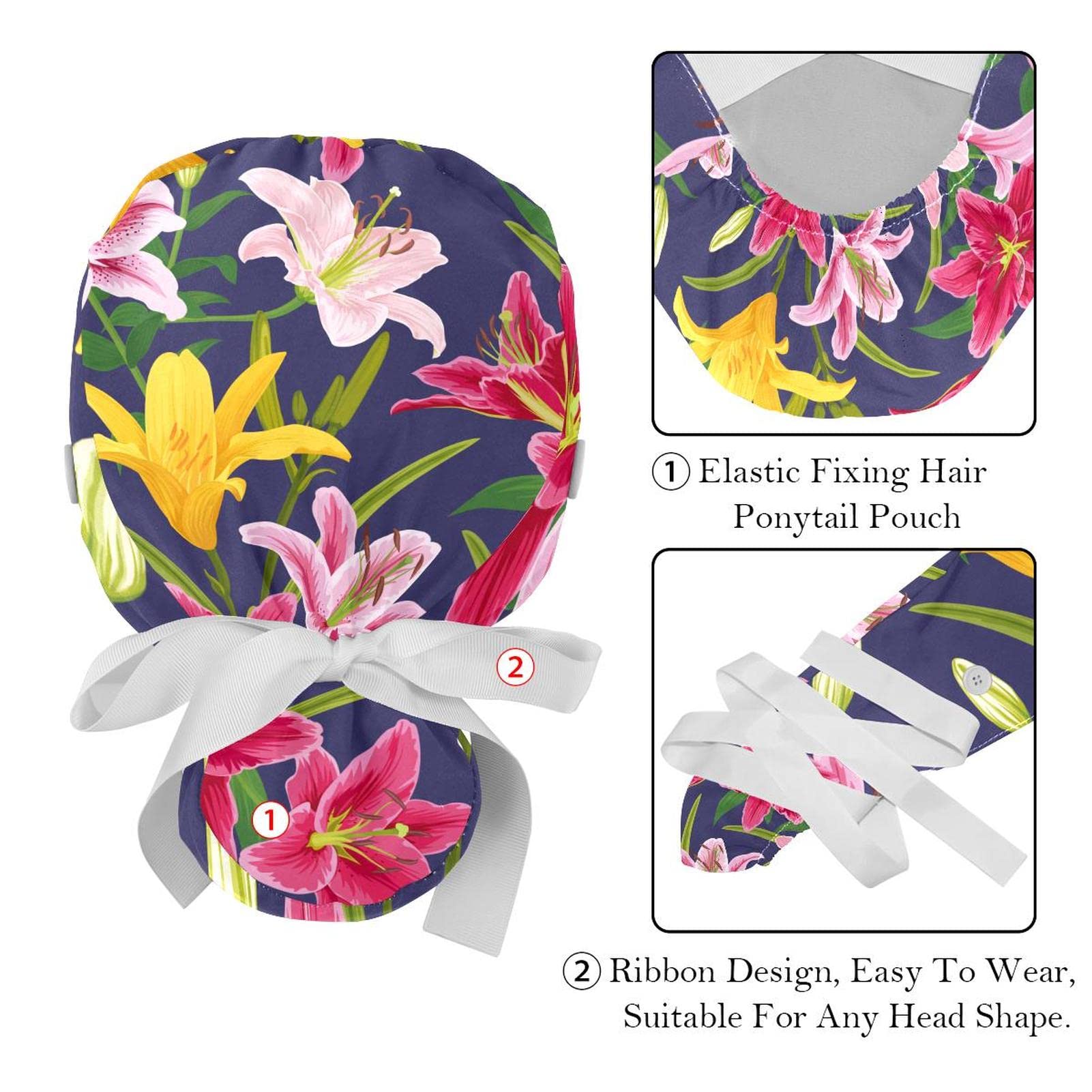 Flamingo Green Surgical Scrub Hats for Women & Men - 2 Pack Unisex Medical Caps with Button Closure, Sweatband & Long Hair Tie Back - Perfect for Nurses, Doctors, Healthcare Workers & Veterinary Professionals