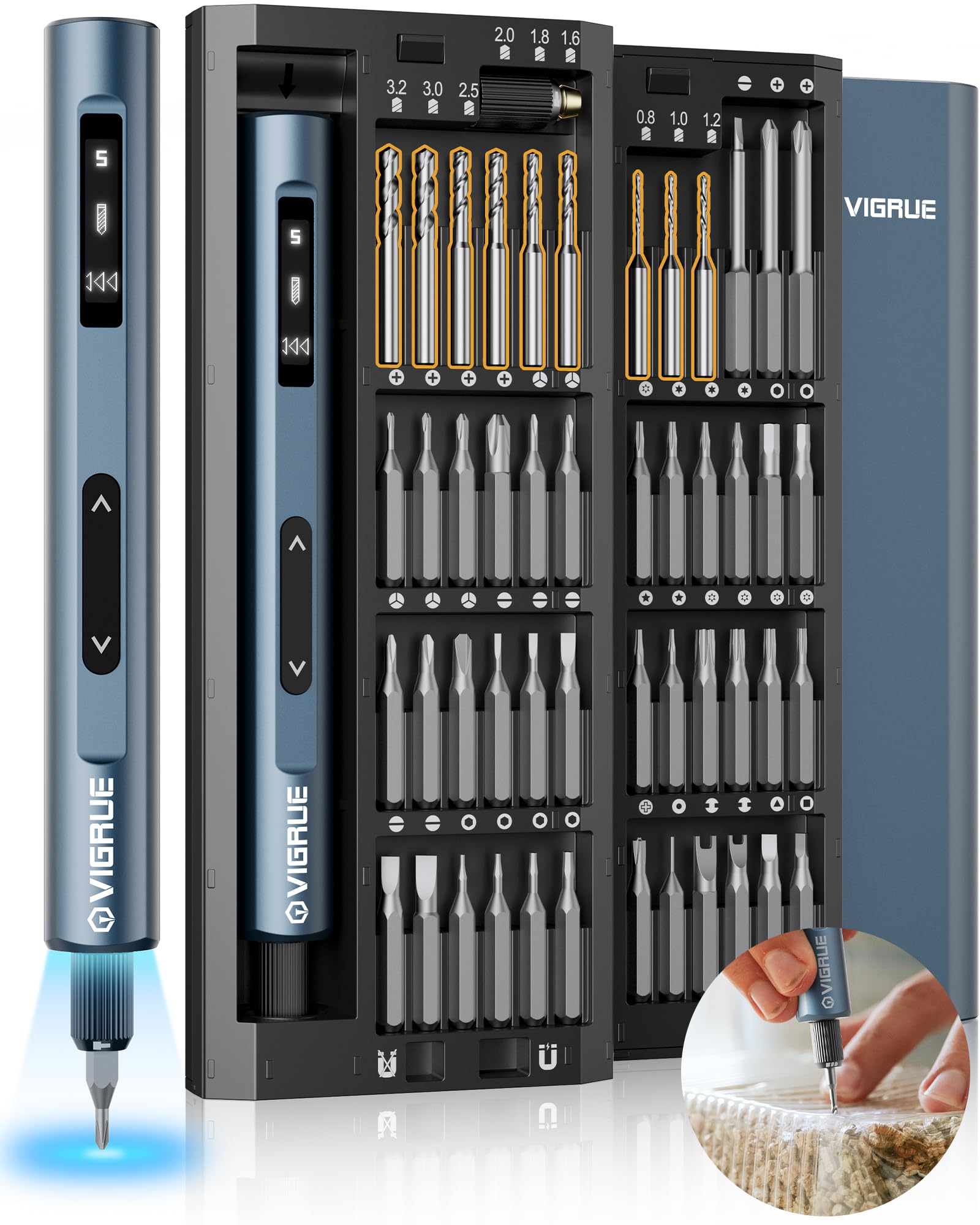 VIGRUE Mini Electric Screwdriver Set - 400RPM Cordless Precision Screwdriver with LED Light, 5 Adjustable Torque Settings & 48 Magnetic Bits - Perfect for Phone, Watch, Laptop, Jewelry Repair and DIY Projects | Compact Electric Drill Kit for Home, Office and Professional Use