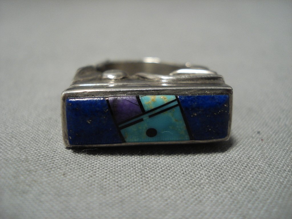 Vintage Native American Navajo Turquoise Inlay Sterling Silver Ring - Handmade Southwest Jewelry for Women & Men - Perfect for Boho, Western & Tribal Fashion
