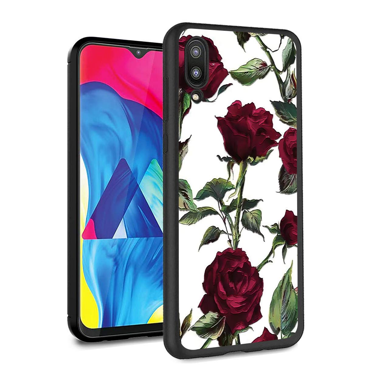Samsung Galaxy A10 Case - 3D Floral Relief Silicone Cover with Shockproof Protection | Slim Fit Black Rose Design for Samsung A10 Smartphone | Perfect for Daily Use, Work & Travel