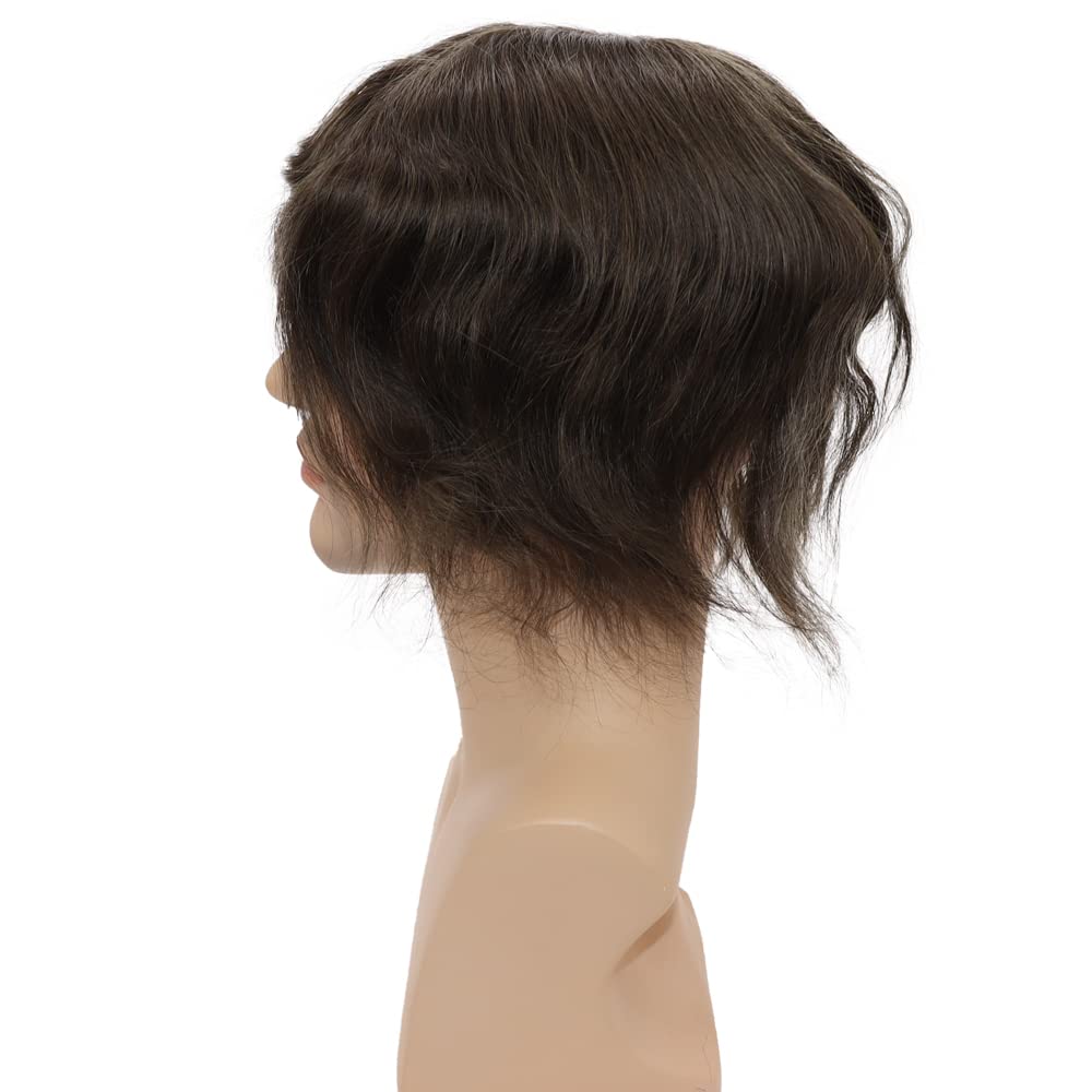 Premium European Virgin Human Hair Toupee for Men - Mono Lace Top with PU Base - #7 Lightest Brown - Natural Looking Hair Replacement System for Thinning Hair & Baldness - Perfect for Daily Wear, Special Occasions & Confidence Boosting