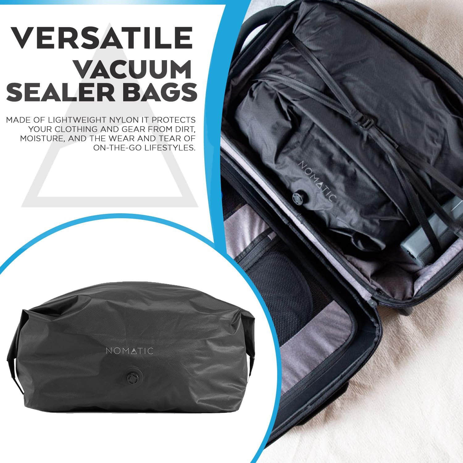 NOMATIC Vacuum Compression Packing Cubes - Travel Luggage Organizer Bags for Suitcases (Black) | Perfect for Business Trips, Vacations & Organized Packing