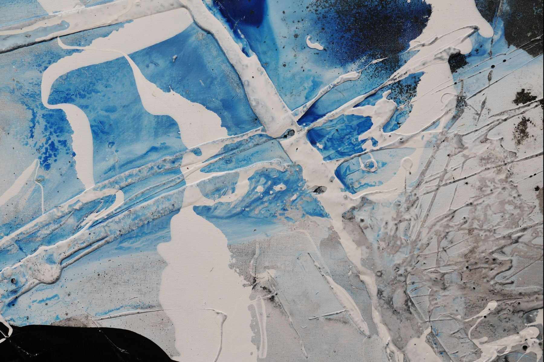 Blue Black White Textured Abstract Painting - 280cm x 170cm Shredded Powder Artwork for Modern Living Room & Office Wall Decor