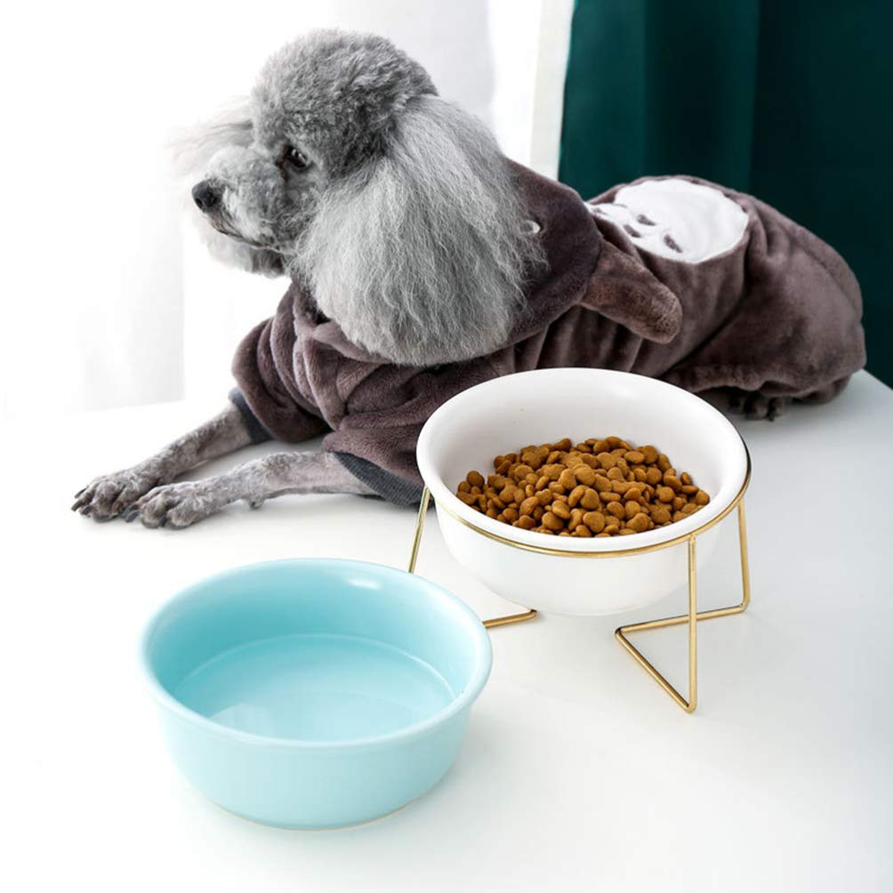 VILLCASE Ceramic Raised Cat Bowl - White Pet Food Dish for Cats & Dogs, Non-Slip Elevated Feeder for Puppy, Kitten - Perfect for Wet/Dry Food, Water, Rice - Durable Ceramic Pet Bowl for Healthy Eating Posture