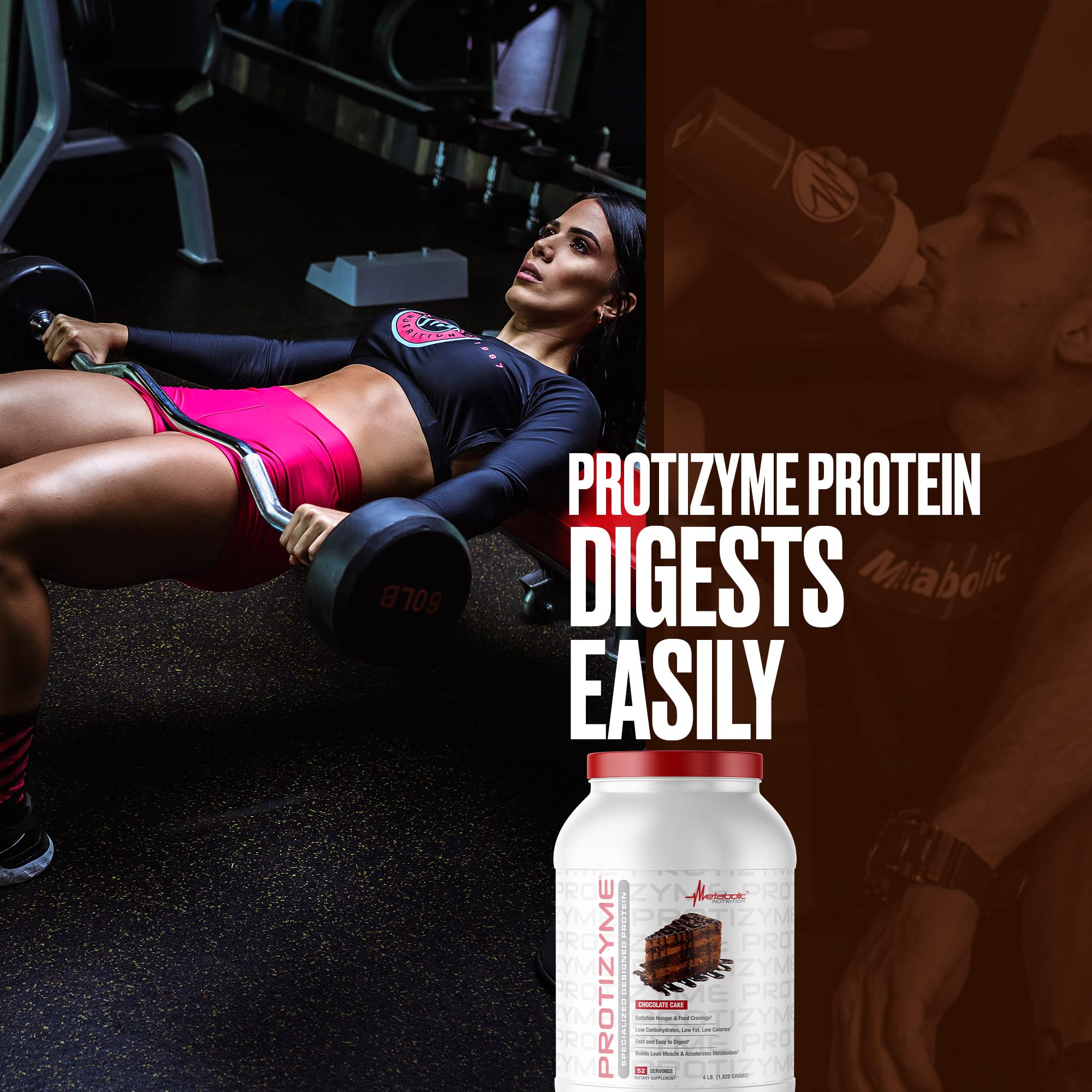 Metabolic Nutrition Protizyme 100% Whey Protein Powder - High Protein, Low Carb, Low Fat with Digestive Enzymes & 24 Vitamins - 4lb (52 Servings) for Muscle Recovery & Post-Workout Nutrition