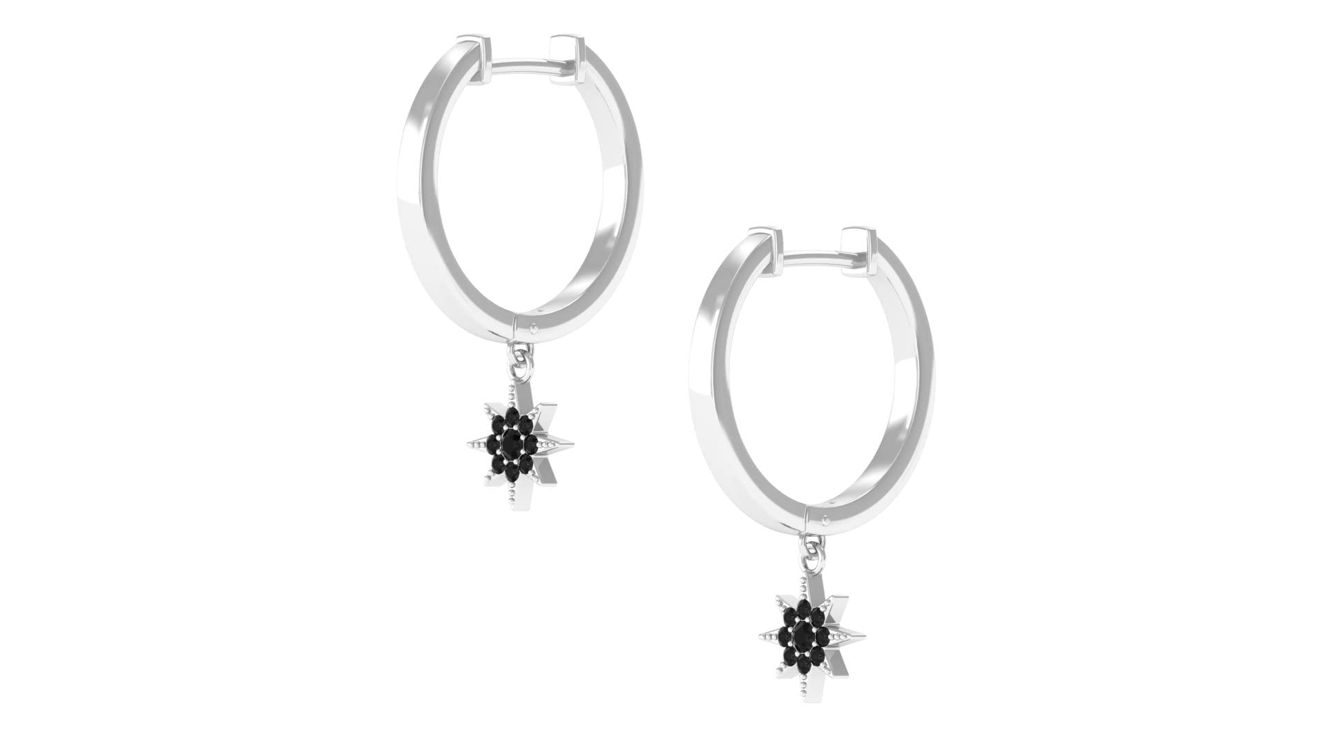 14K Solid Gold Black Spinel Star Drop Hoop Earrings for Women – Elegant Gold and Black Spinel Star Dangle Earrings – Perfect for Parties, Weddings & Evening Events