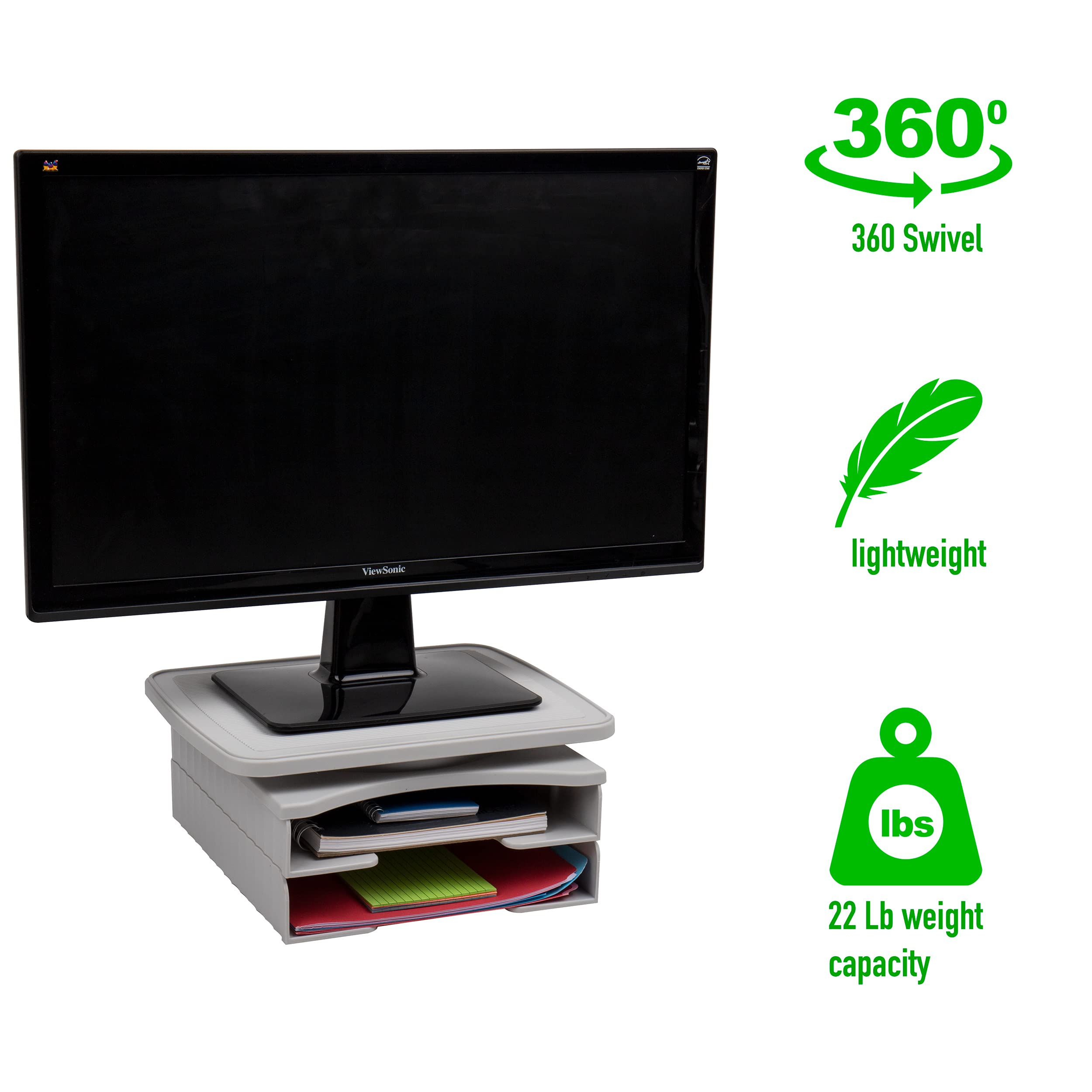 Mind Reader FILSWIV2 2-Tier Swivel File Organizer - 360° Rotating Document Holder for Office, Home & Classroom - Black & Gray - Perfect for Desk Organization & Paper Storage