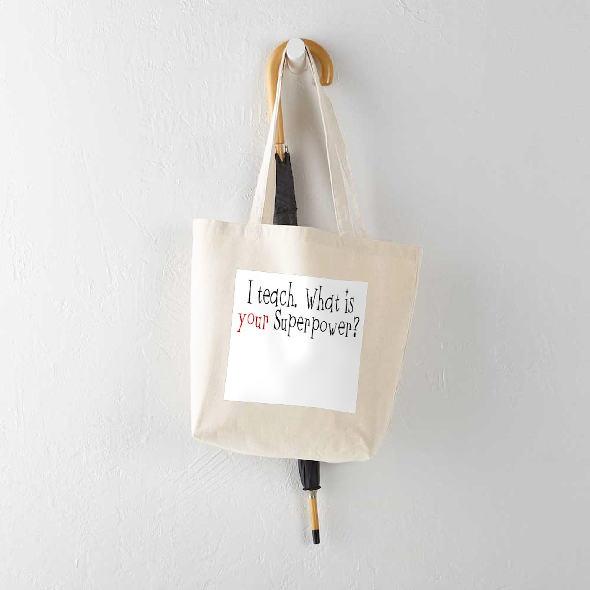 CafePress I Teach Superpower Tote Bag - Natural Canvas Reusable Shopping Bag for Teachers, School, Groceries & Everyday Use