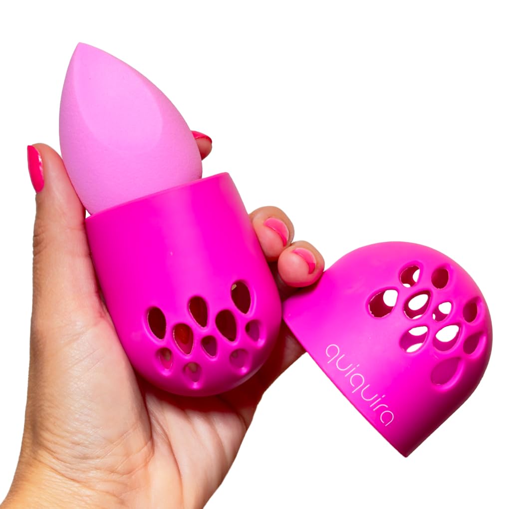 Washable Silicone Makeup Sponge Holder Case - Travel-Friendly Beauty Blender Storage for Quick Drying, Powder Puff Container (Blender Not Included) - Perfect for On-the-Go Makeup Touchups & Organized Cosmetic Bags (Fuscia)