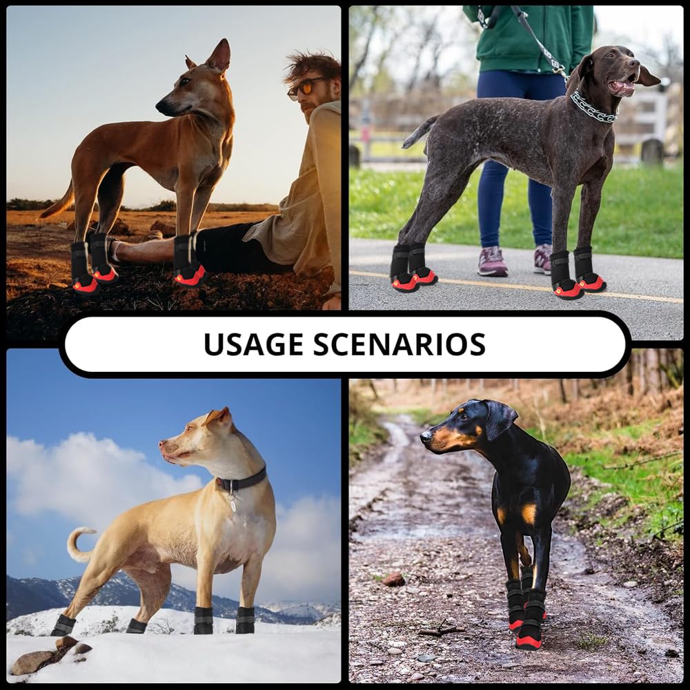 Anti-Slip Waterproof Dog Boots for Hot Pavement - Reflective Hiking Shoes for Small to Large Dogs (4PCS) | Breathable Paw Protectors for Walking, Running & Outdoor Adventures