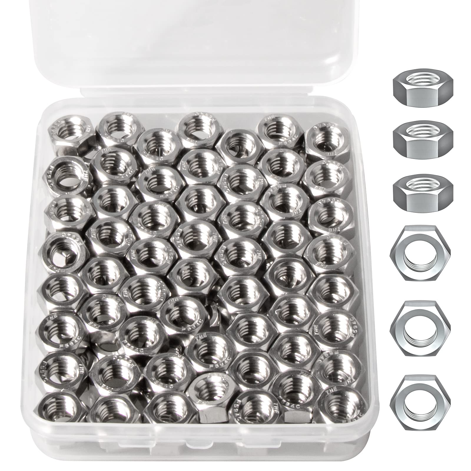 5/16”-18 Hex Nuts (110Pcs) - 18-8(304) Stainless Steel Hardware Nuts for Screw Bolts - Perfect for DIY Projects, Automotive Repairs & Construction Use